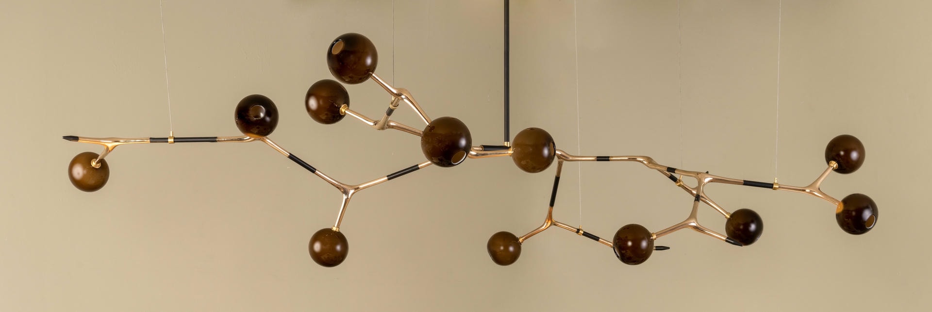 Mantis 13 Sculptural Coffee Glass and Polished Bronze Pendant by Isabel Moncada 3