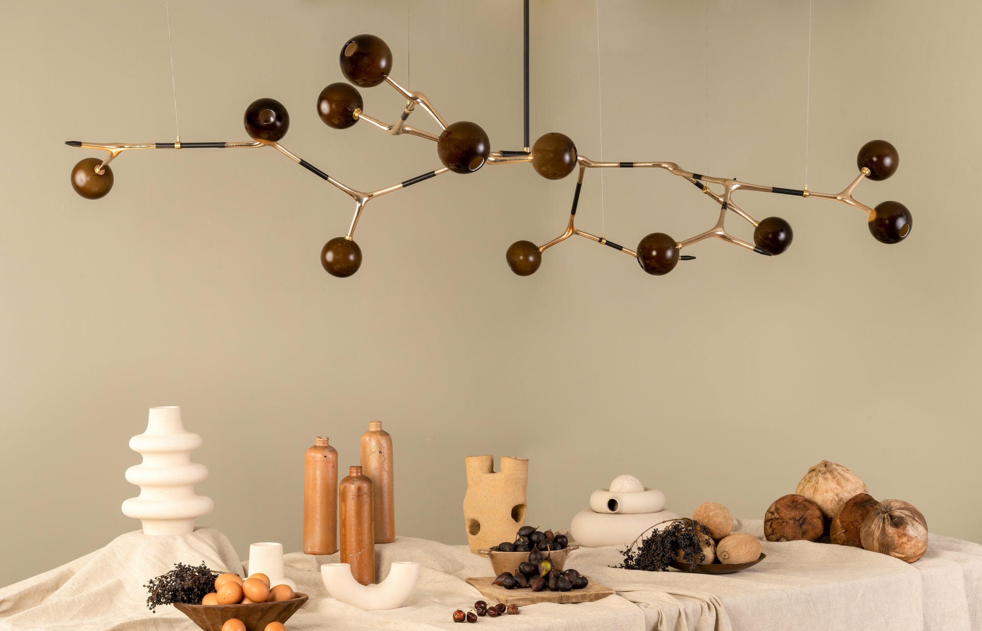Mantis 13 Sculptural Coffee Glass and Polished Bronze Pendant by Isabel Moncada 4