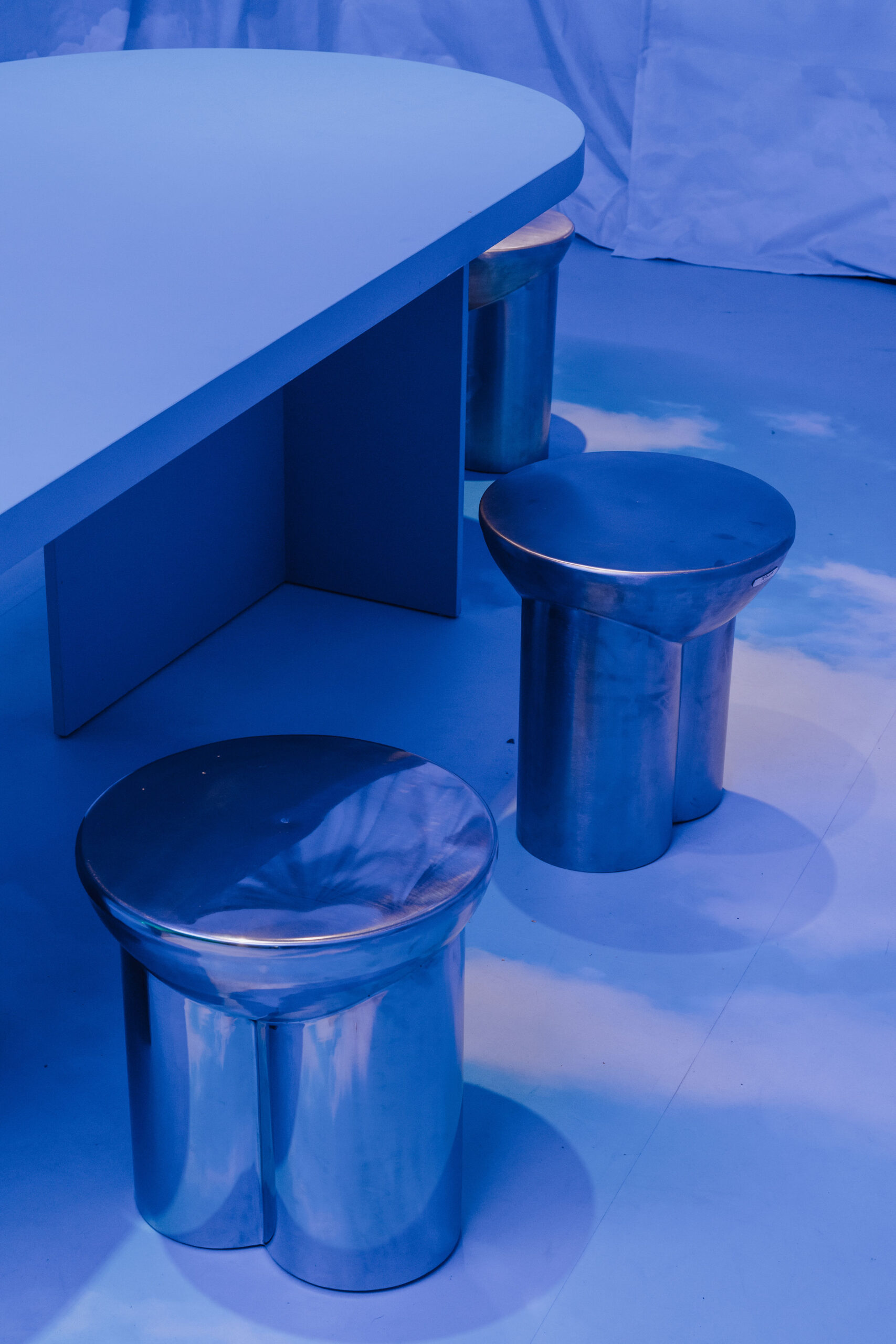 Metate Translucent Blue Steel Stool by David Del Valle 10