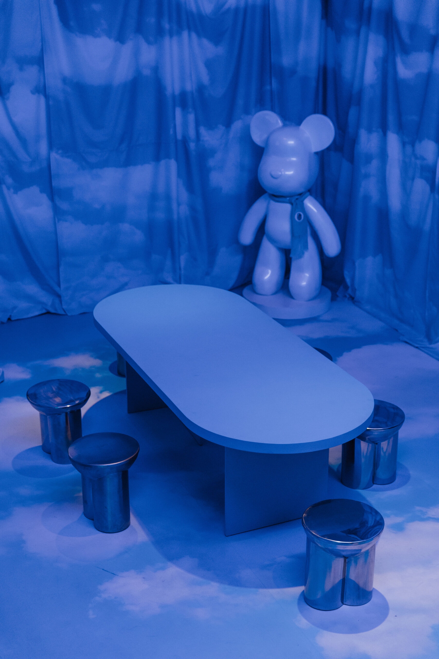 Metate Translucent Blue Steel Stool by David Del Valle 11
