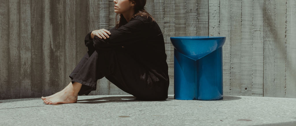 Metate Translucent Blue Steel Stool by David Del Valle 5