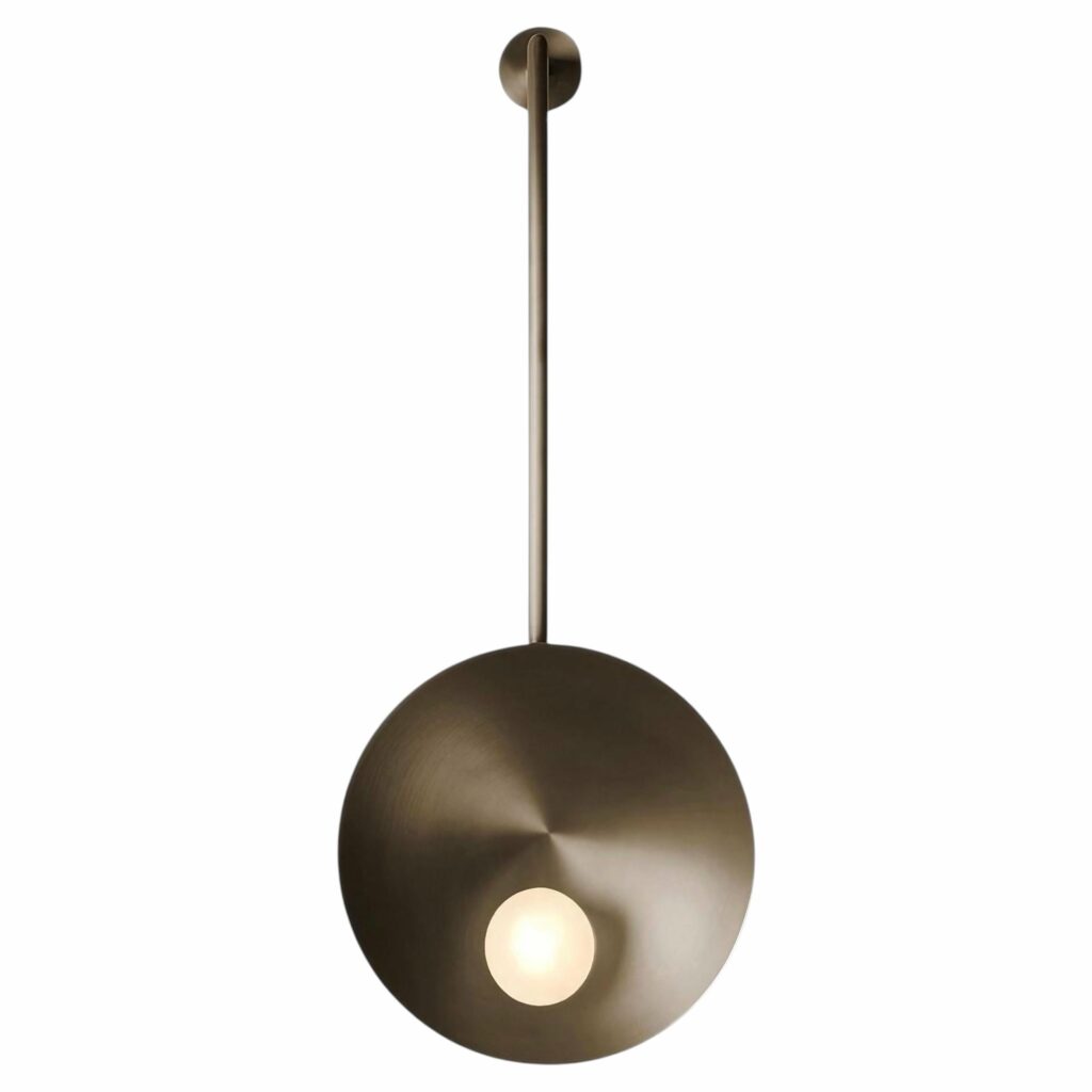 Modern Handcrafted Brushed Bronze Oyster Wall Mounted Lamp With Rod by Carla Baz 1