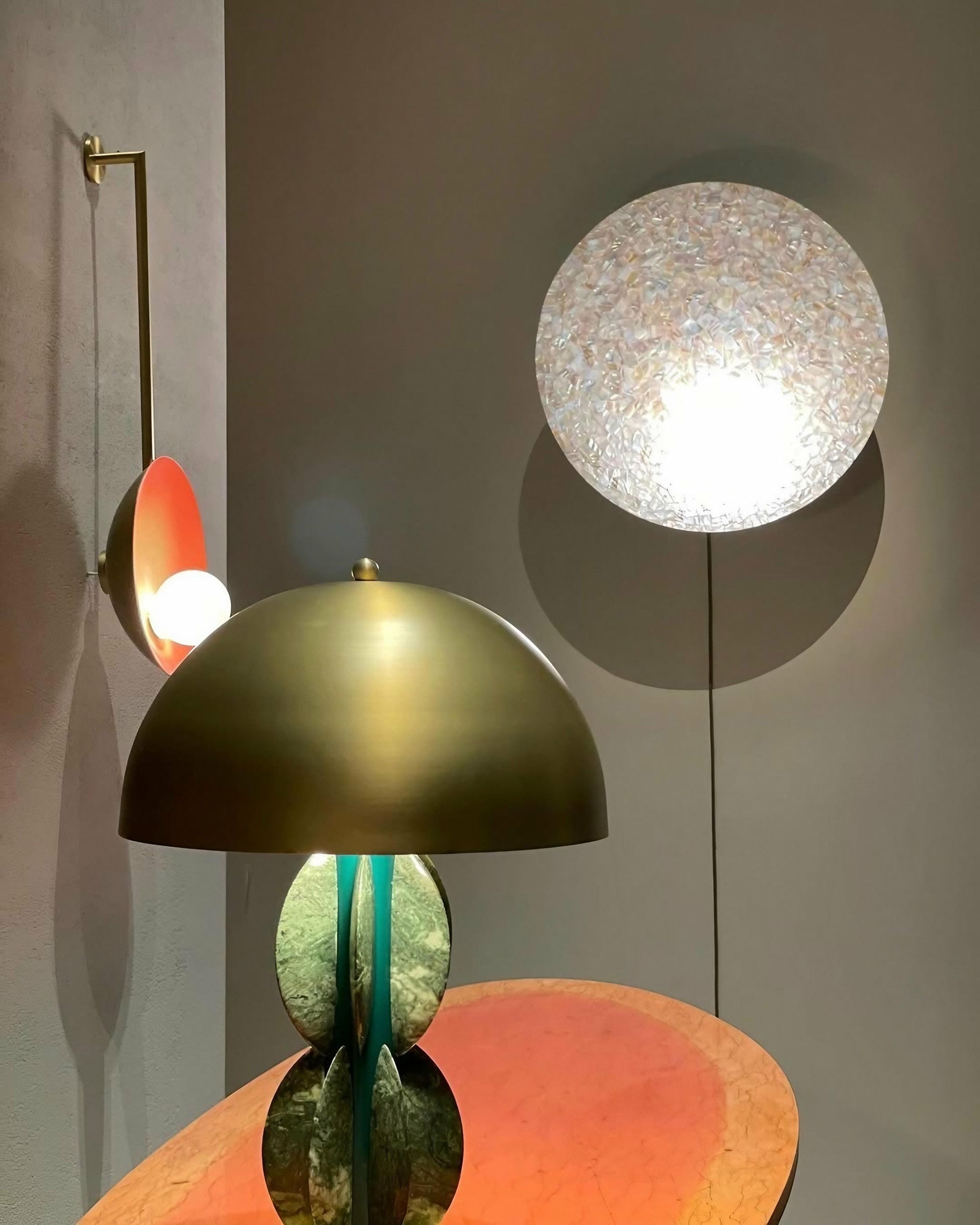 Modern Handcrafted Brushed Bronze Oyster Wall Mounted Lamp With Rod by Carla Baz 14