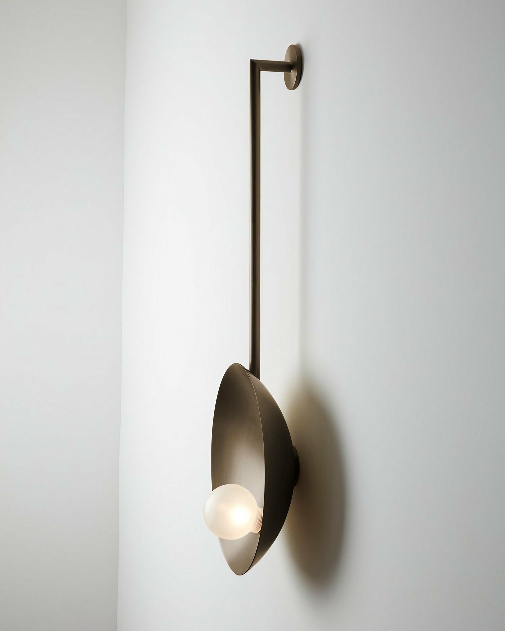 Modern Handcrafted Brushed Bronze Oyster Wall Mounted Lamp With Rod by Carla Baz 3
