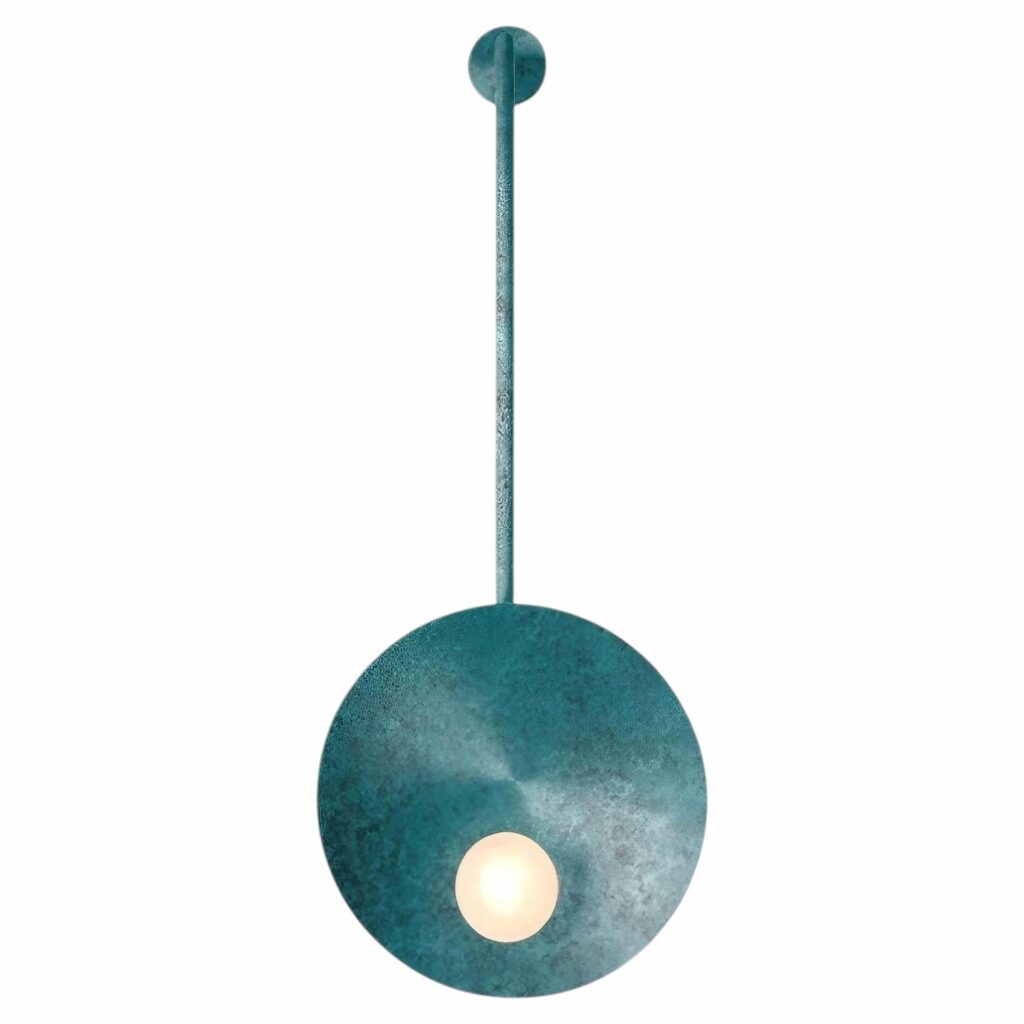 Modern Handcrafted Verdigris Oyster Wall Mounted Lamp With Rod by Carla Baz 1