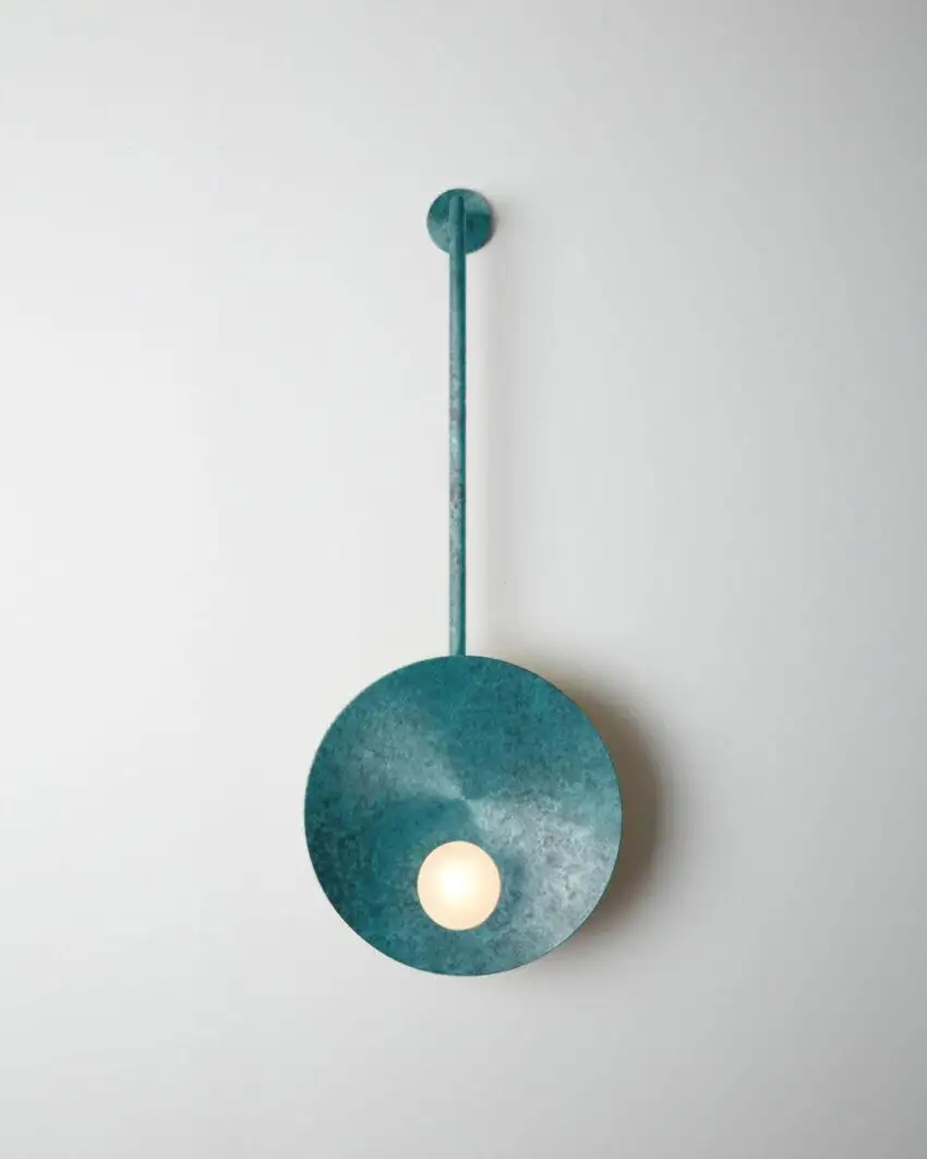 Oyster Verdigris Wall Mounted Lamp With Rod by Carla Baz 2
