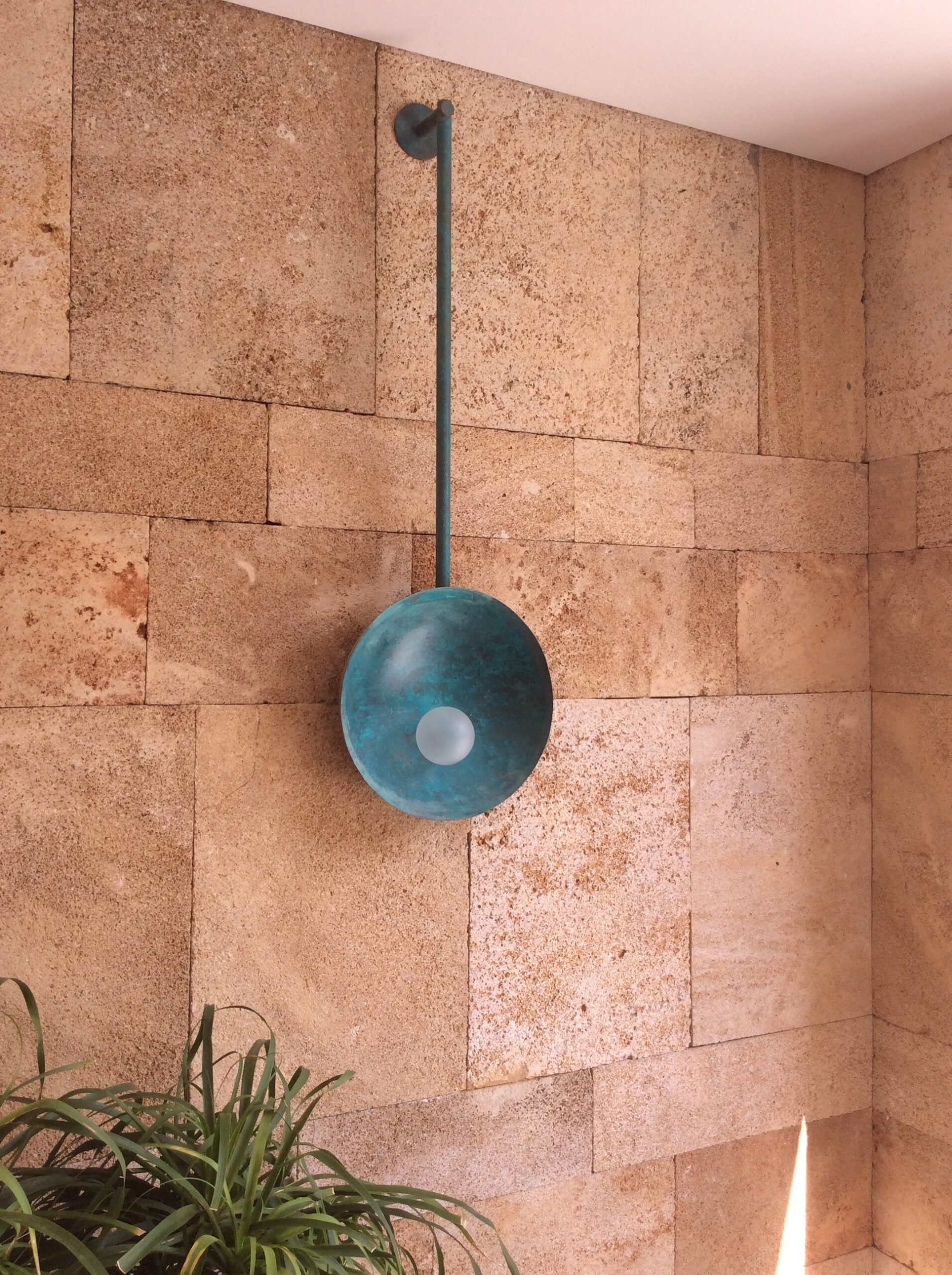 Oyster Verdigris Wall Mounted Lamp With Rod by Carla Baz 4