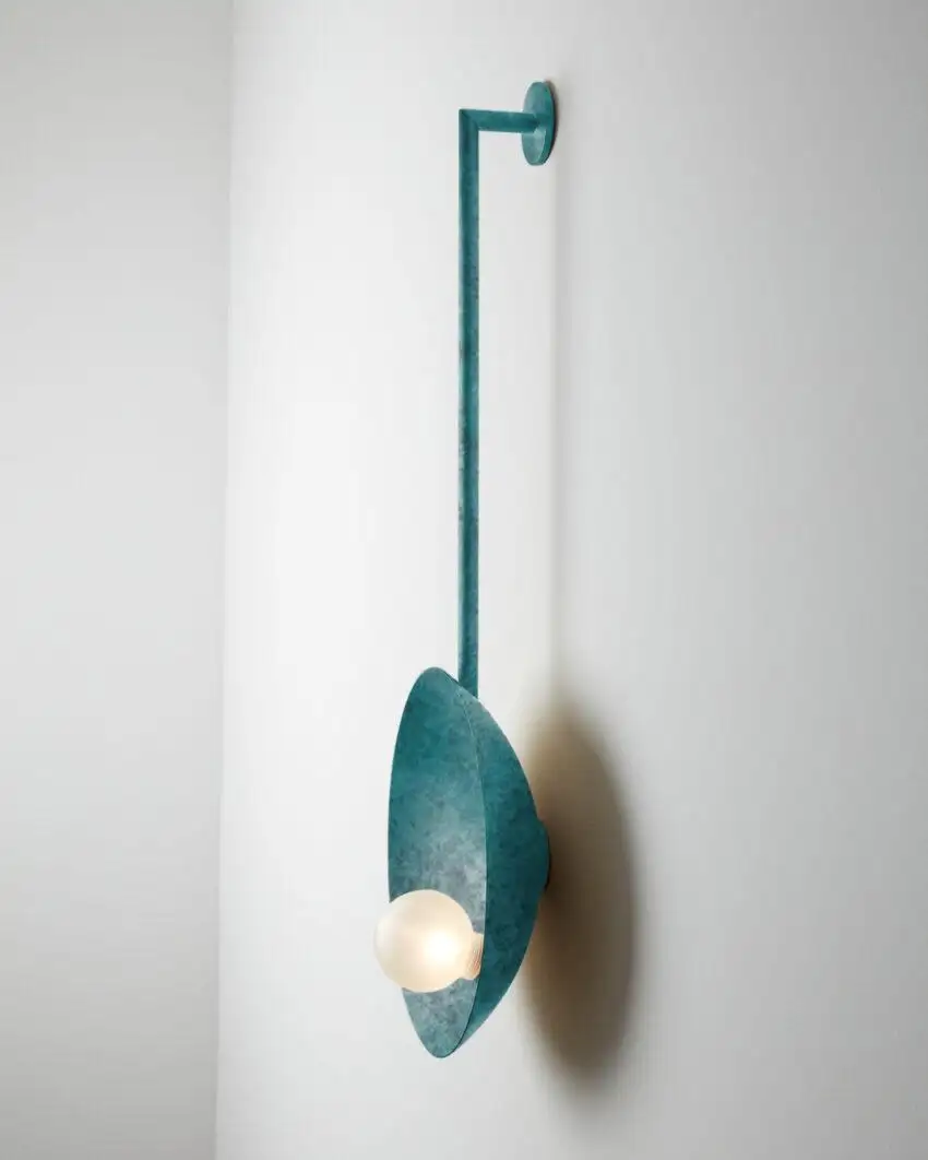 Oyster Verdigris Wall Mounted Lamp With Rod by Carla Baz 5