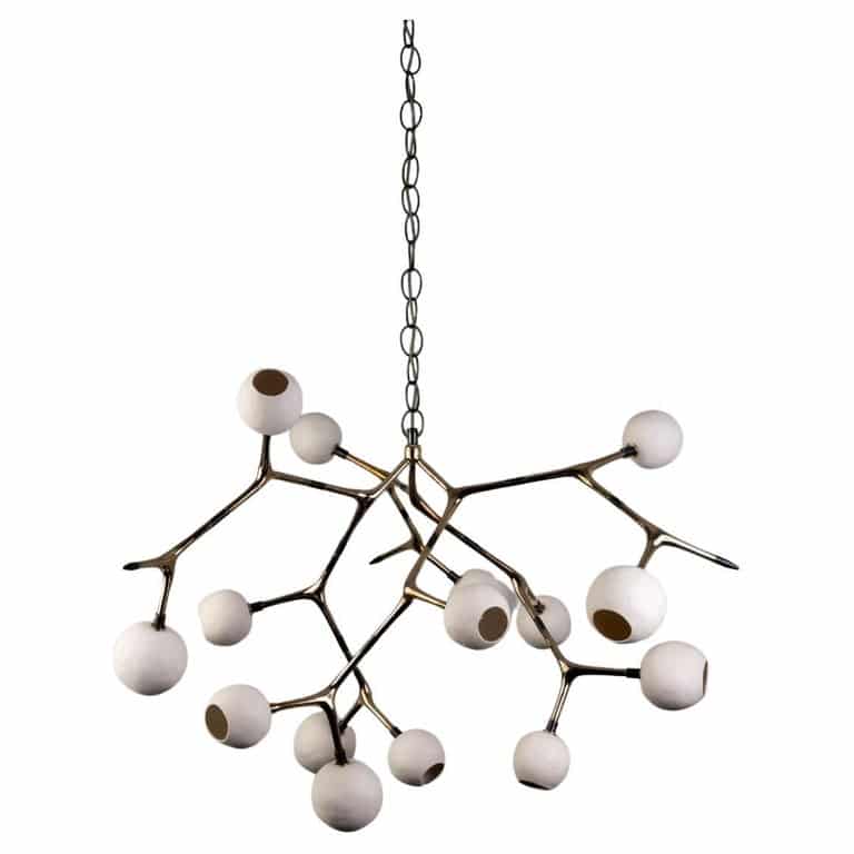Porcelain and Polished Bronze Maratus 15 Pendant Lamp by Isabel Moncada 1