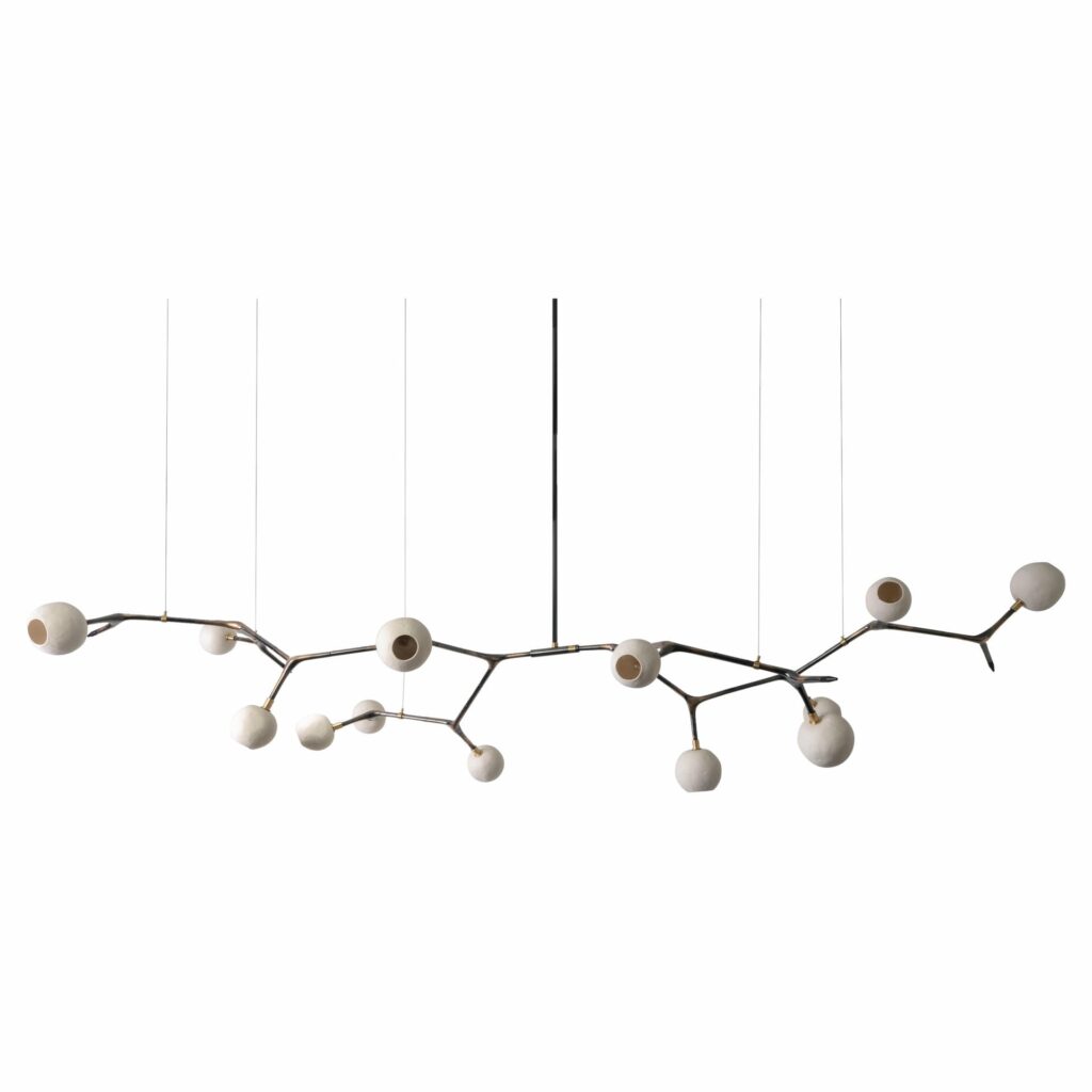 Porcelain and Vintage Bronze Mantis 13 Pendant Lamp by Isabel Moncada 1