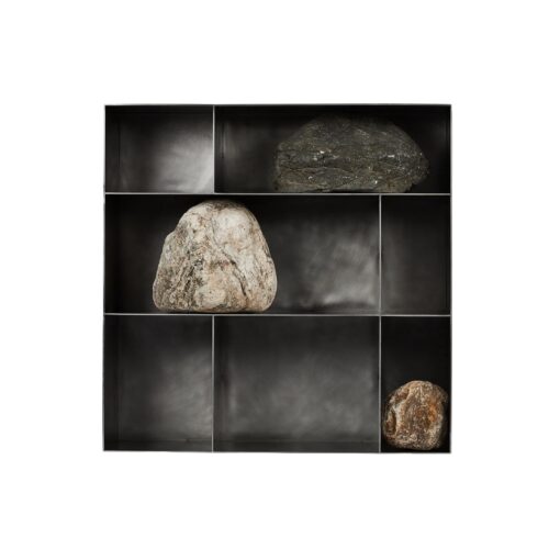 Solid Dark Stainless Steel Wall Object with Natural Stones by Lee Sisan 1