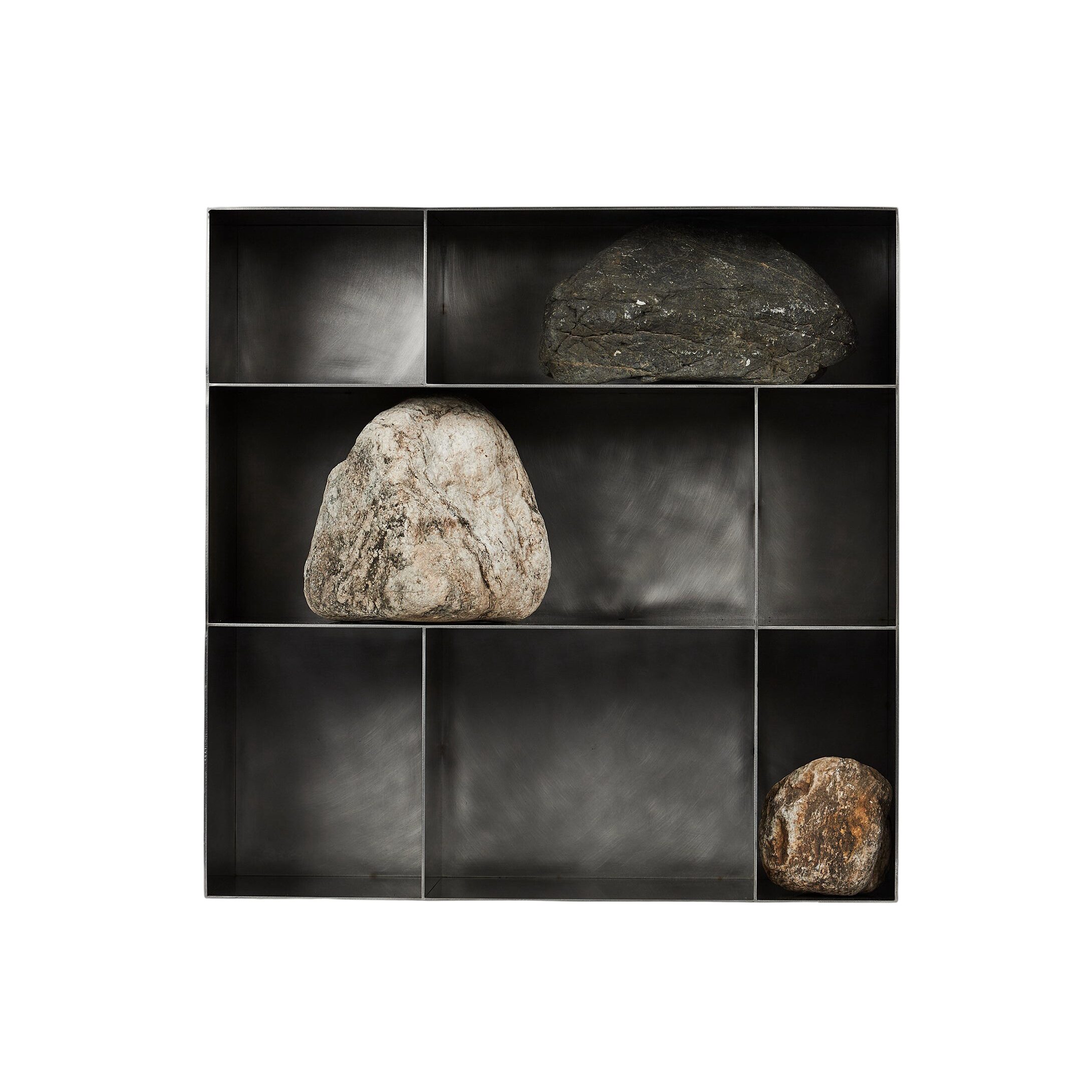 Solid Dark Stainless Steel Wall Object with Natural Stones by Lee Sisan 1