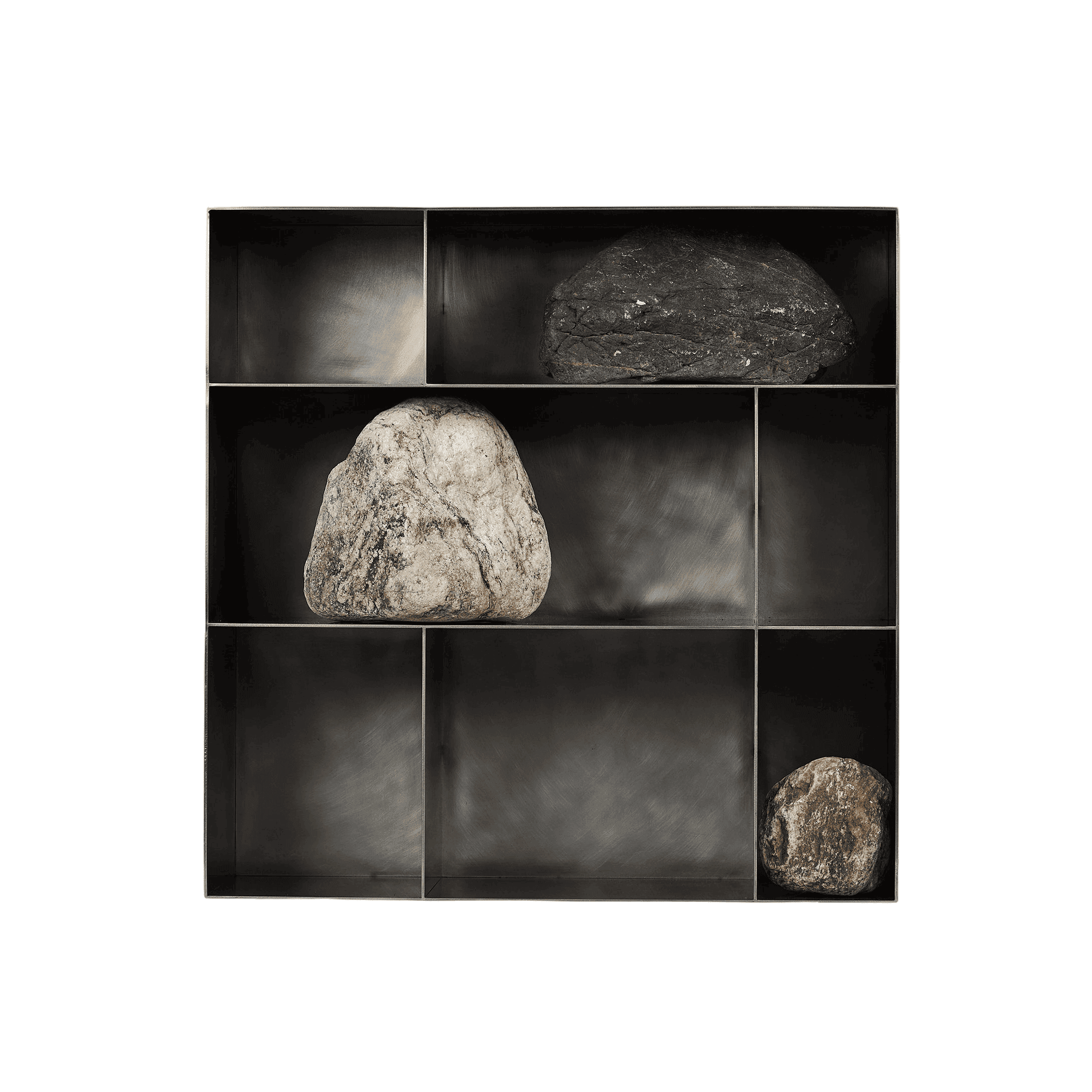 Solid Dark Stainless Steel Wall Object with Natural Stones by Lee Sisan 1