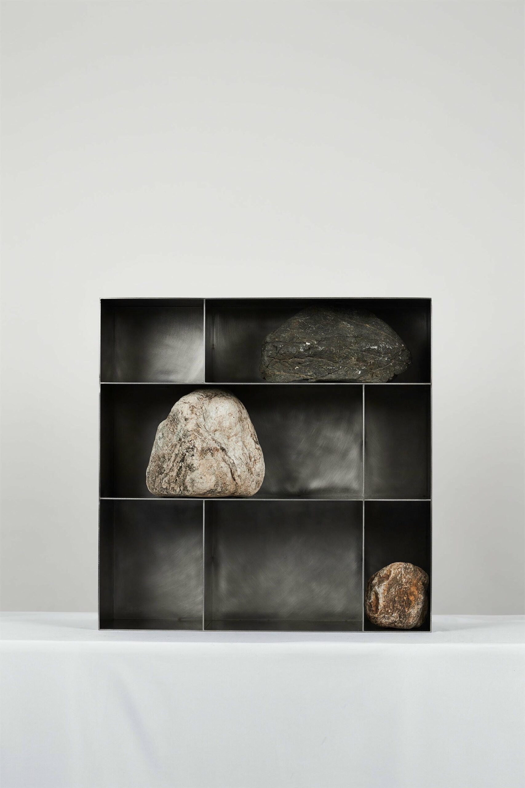 Solid Dark Stainless Steel Wall Object with Natural Stones by Lee Sisan 2