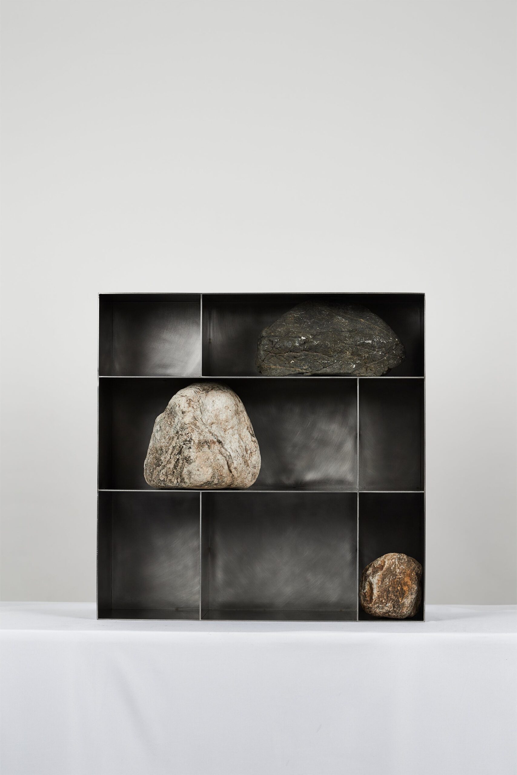 Solid Dark Stainless Steel Wall Object with Natural Stones by Lee Sisan 2