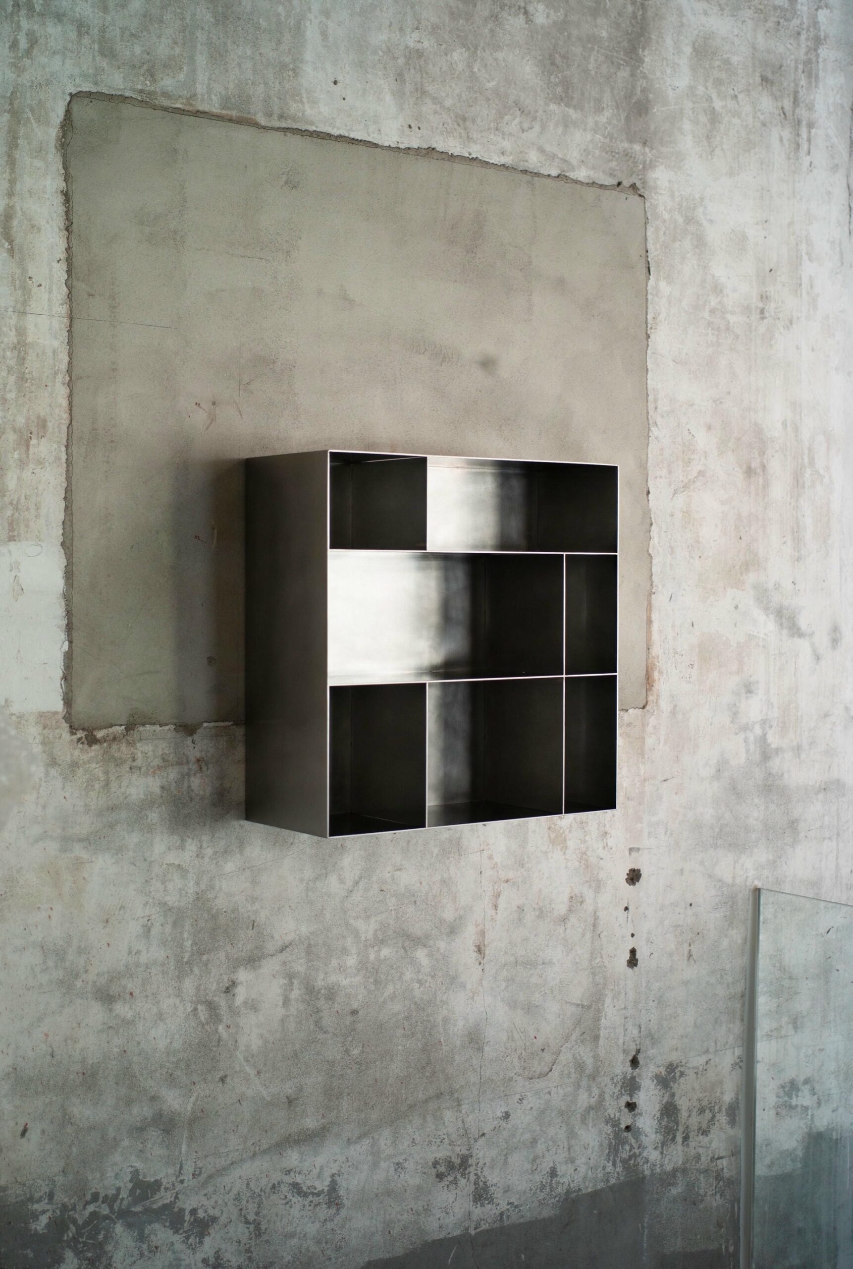 Solid Dark Stainless Steel Wall Object with Natural Stones by Lee Sisan 3