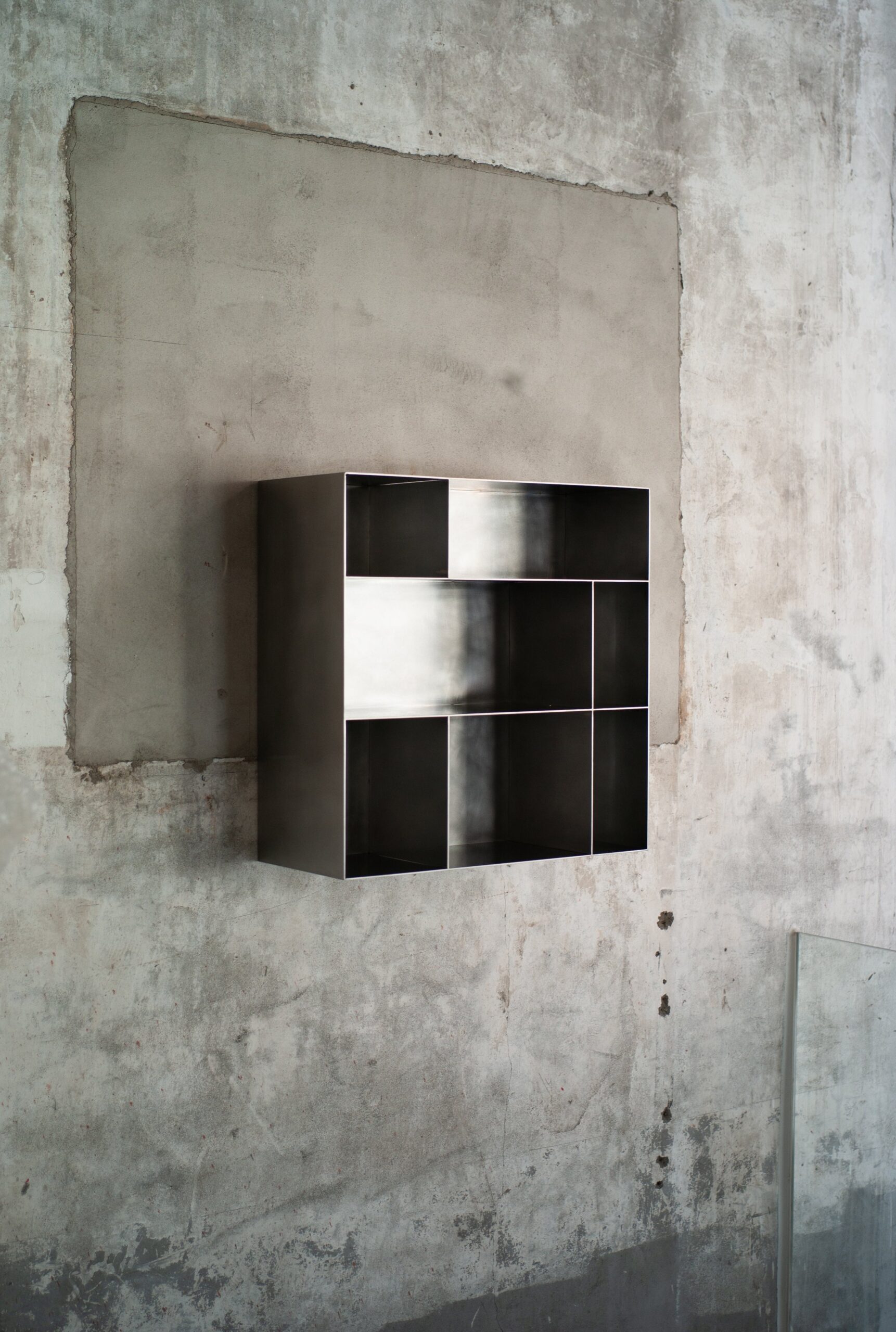 Solid Dark Stainless Steel Wall Object with Natural Stones by Lee Sisan 3