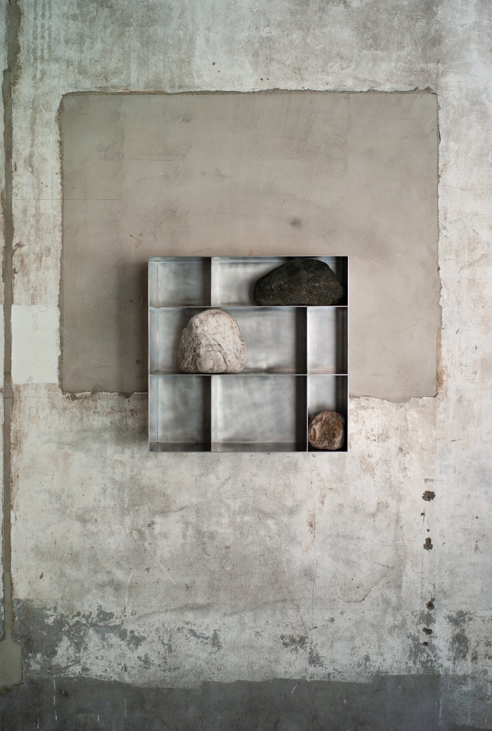 Solid Dark Stainless Steel Wall Object with Natural Stones by Lee Sisan 5