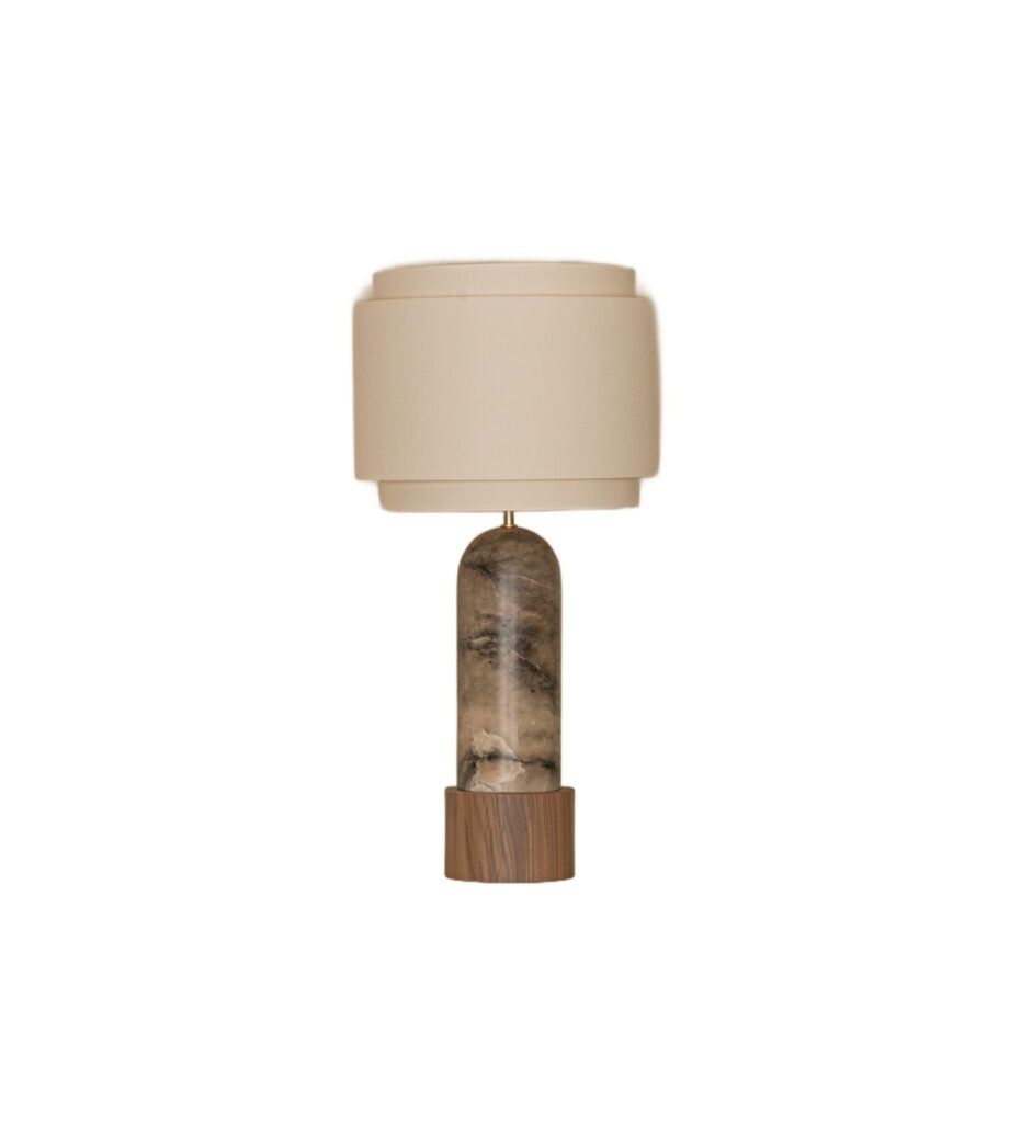 Tobacco Alabaster And Walnut Base Pura Kelo Double Table Lamp by Simone & Marcel 1