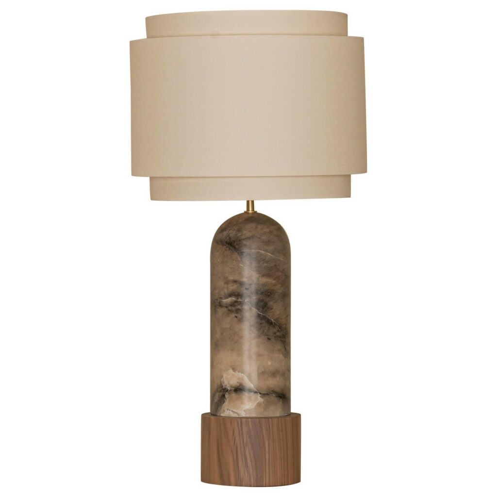 Tobacco Alabaster And Walnut Base Pura Kelo Double Table Lamp by Simone Marcel 1