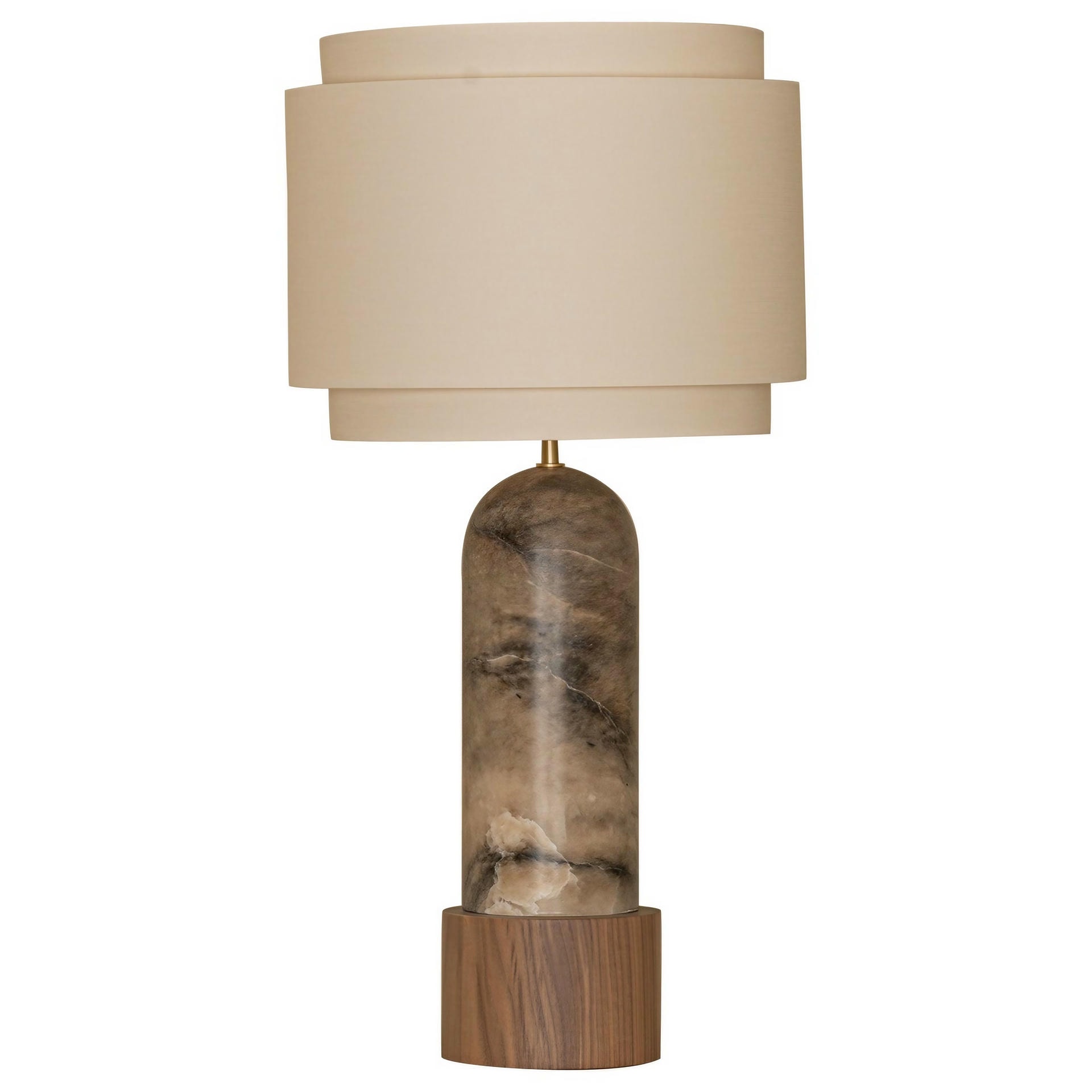 Tobacco Alabaster And Walnut Base Pura Kelo Double Table Lamp by Simone Marcel 1