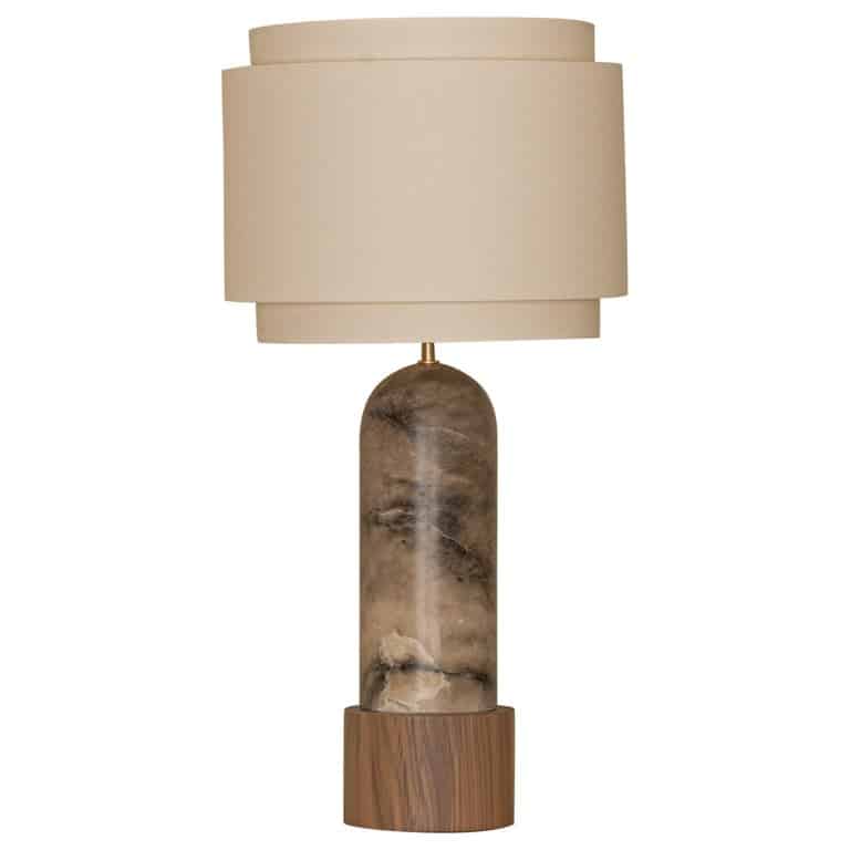 Tobacco Alabaster And Walnut Base Pura Kelo Double Table Lamp by Simone Marcel 1