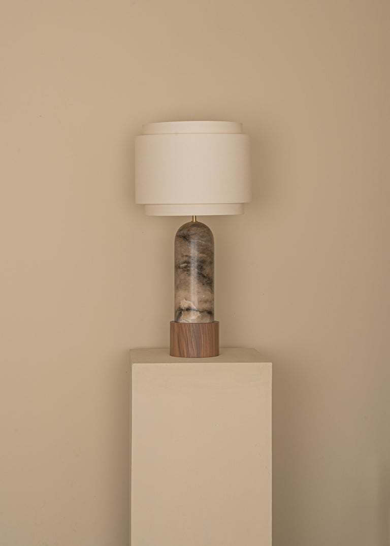 Tobacco Alabaster And Walnut Base Pura Kelo Double Table Lamp by Simone Marcel 2