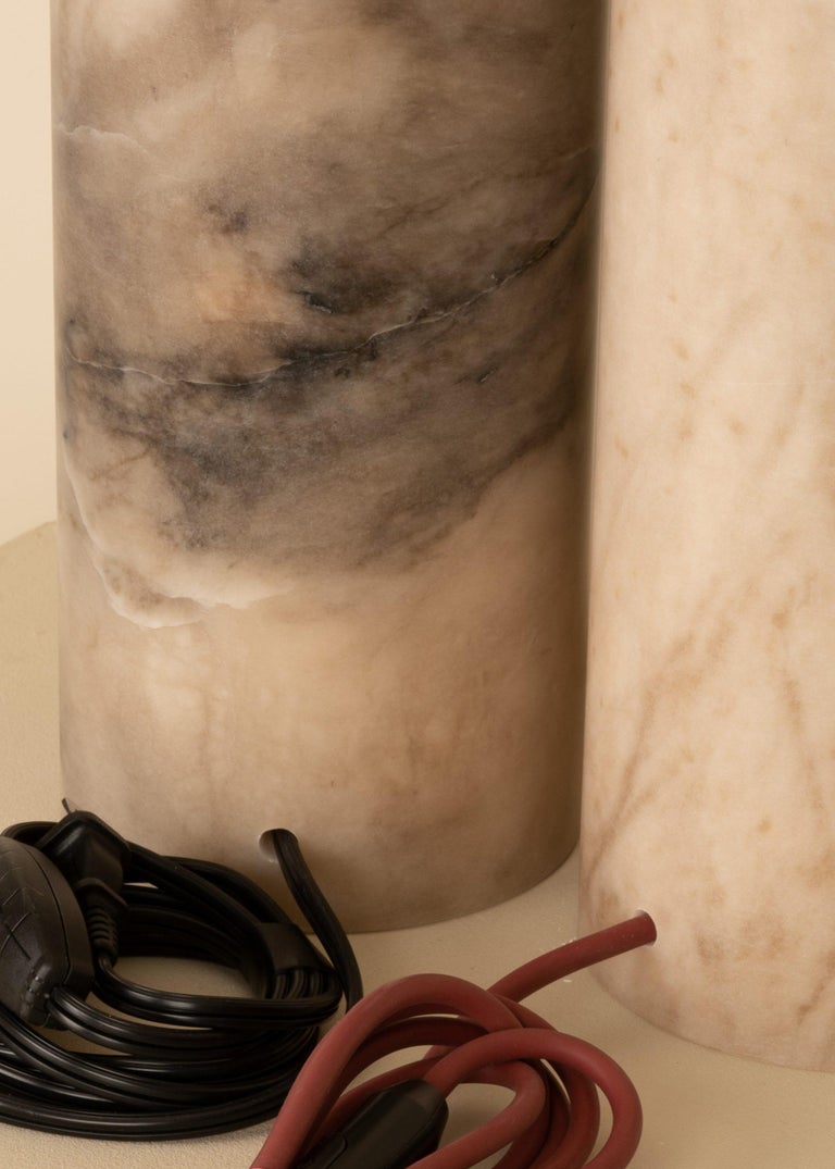 Tobacco Alabaster And Walnut Base Pura Kelo Double Table Lamp by Simone Marcel 5