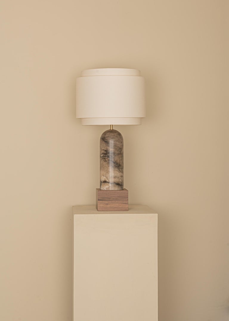 Tobacco Alabaster And Walnut Base Pura Kelo Double Table Lamp by Simone Marcel 7
