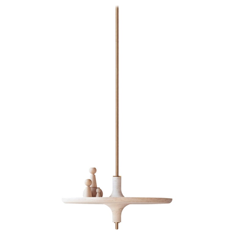 Toupy Travertine and Brass 44 Hanging Table by Mademoiselle Jo 1