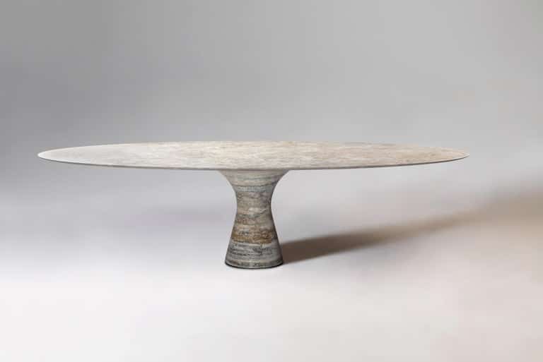 Travertino Silver Refined Contemporary Marble Oval Table 21075 3