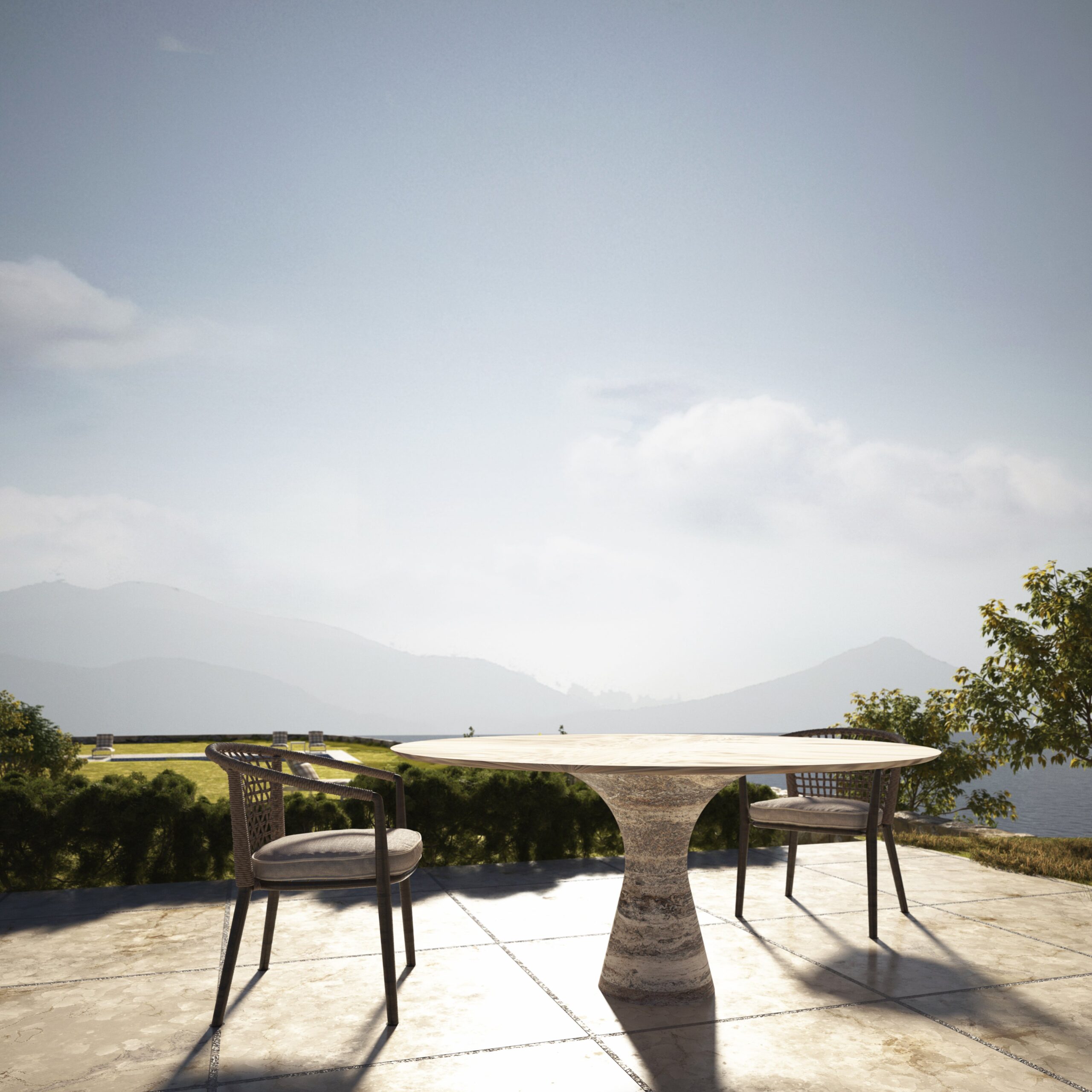 Travertino Silver Refined Contemporary Marble Oval Table 21075 7