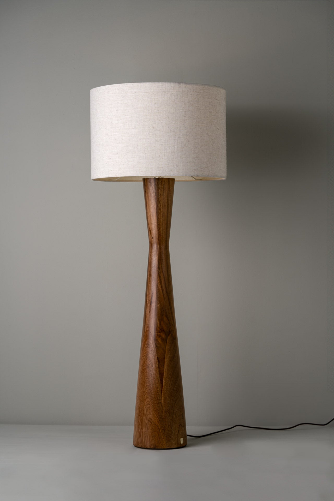 Tulipan Handcrafted Wood Floor Lamp with Linen Shade by Isabel Moncada 2