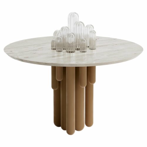 Unique Cactus Velvet Round Table with Transparent Glass by Mickael Koska 1