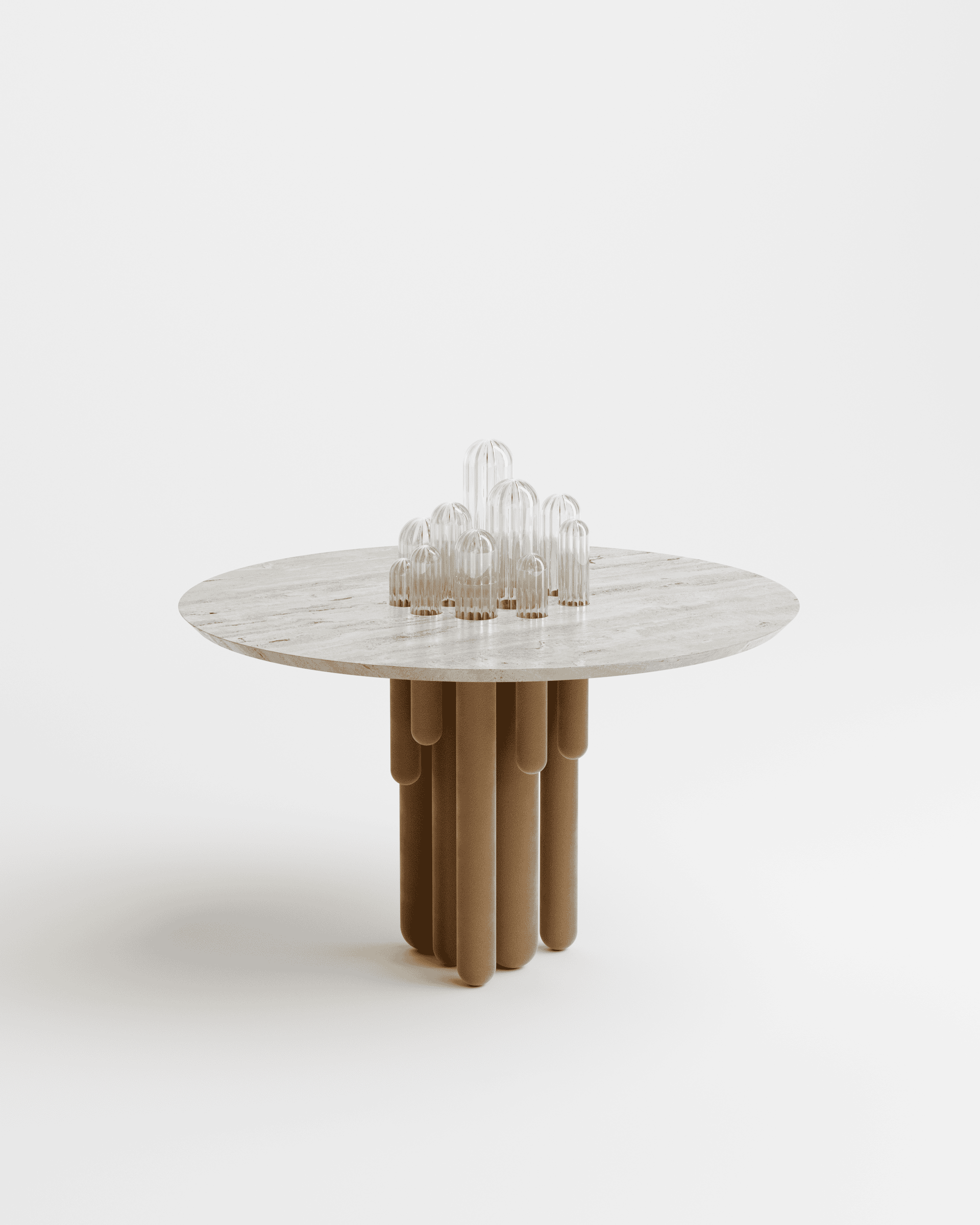 Unique Cactus Velvet Round Table with Transparent Glass by Mickael Koska 2