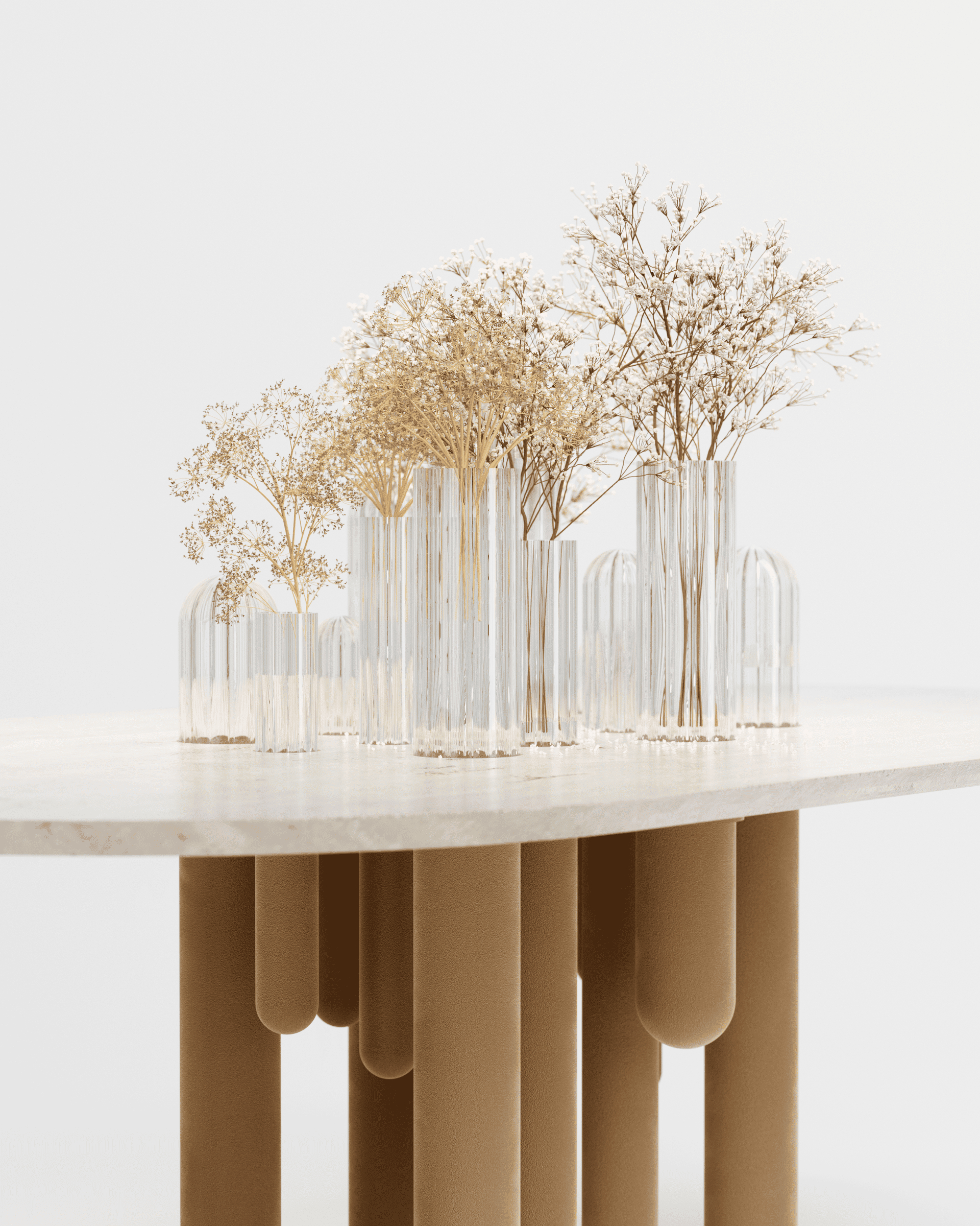 Unique Cactus Velvet Round Table with Transparent Glass by Mickael Koska 3