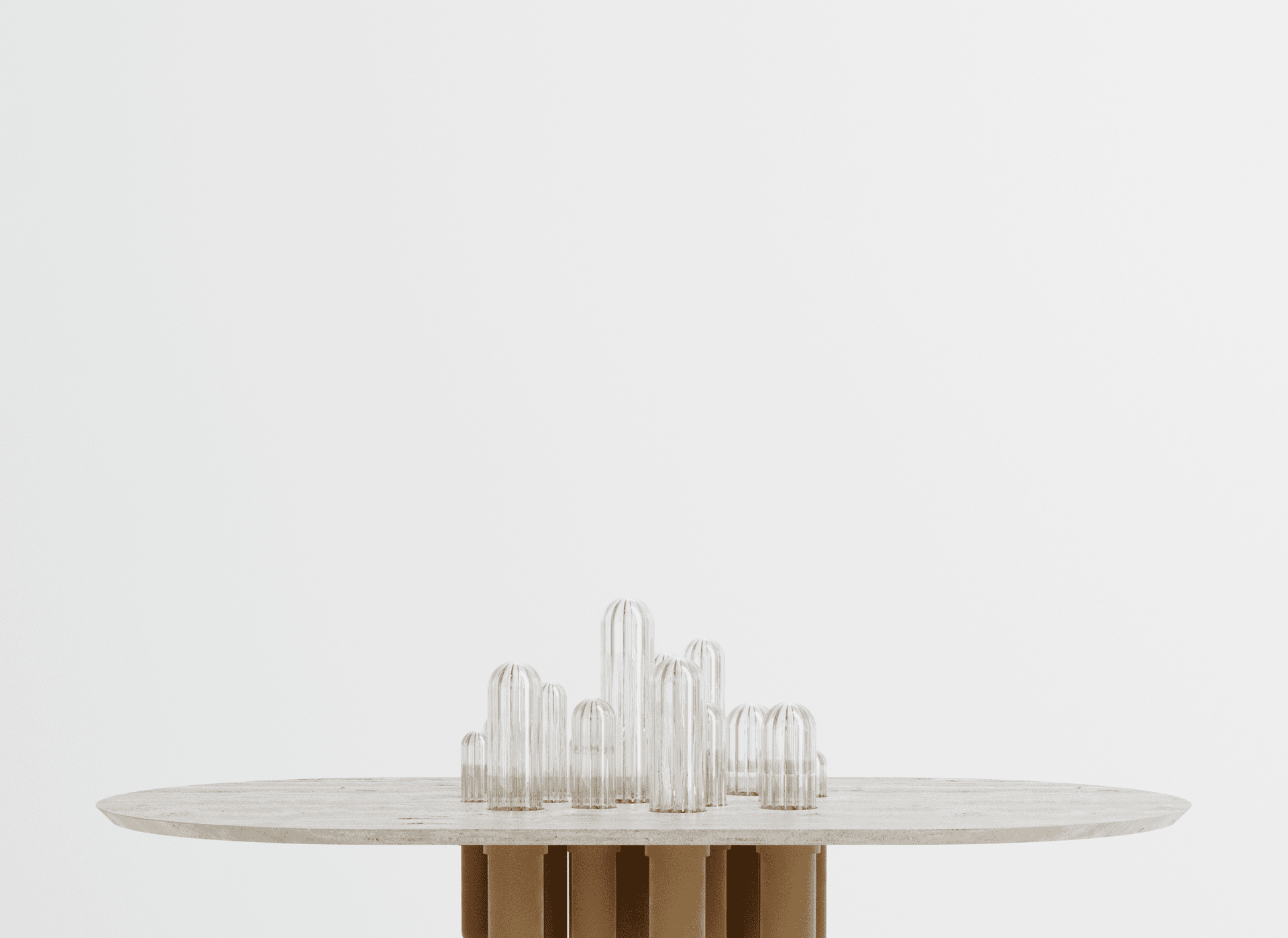 Unique Cactus Velvet Round Table with Transparent Glass by Mickael Koska 4