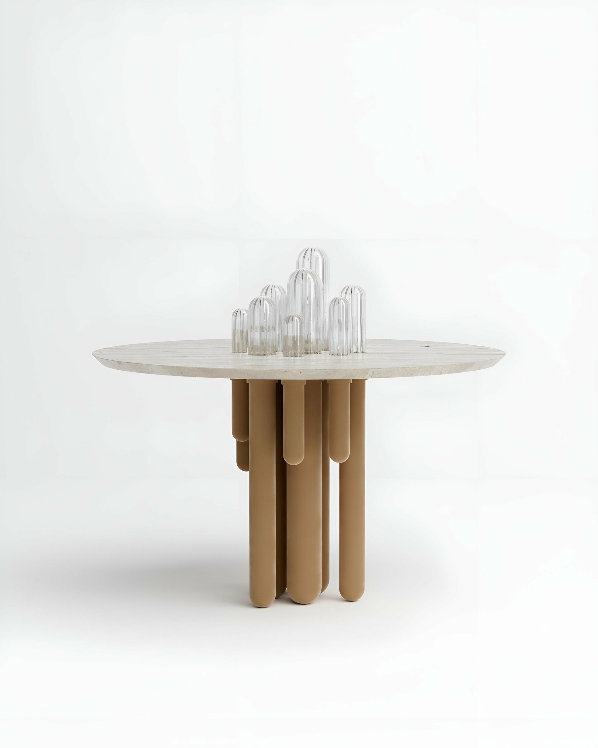 Unique Cactus Velvet Round Table with Transparent Glass by Mickael Koska 5