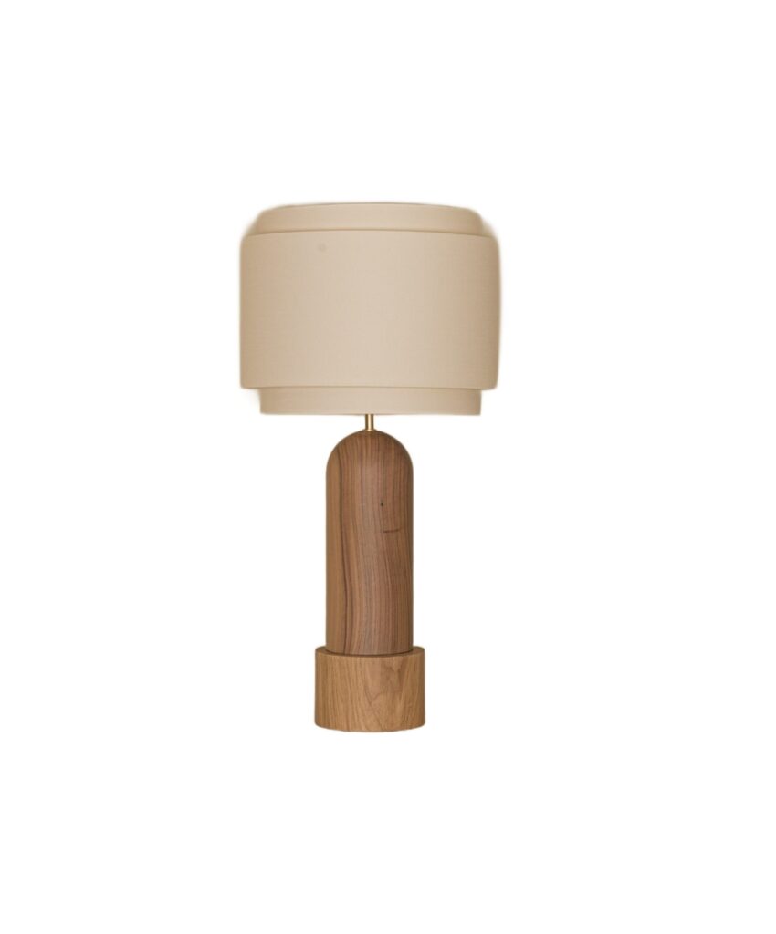 Walnut And Oak Base Pura Kelo Double Table Lamp by Simone Marcel 1