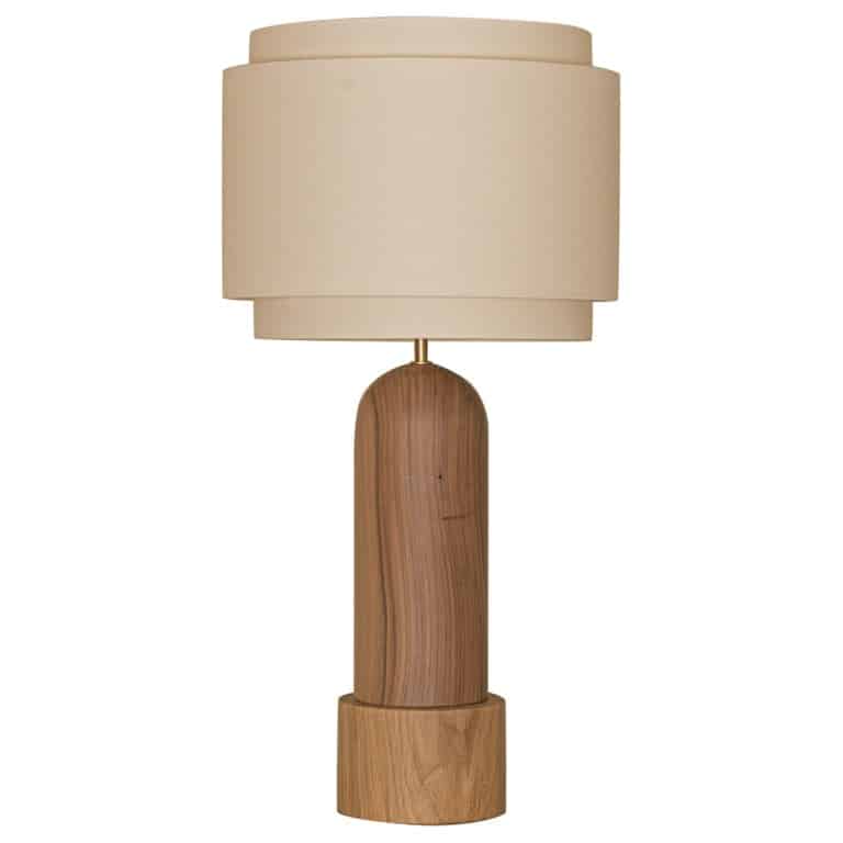 Walnut And Oak Base Pura Kelo Double Table Lamp by Simone Marcel 1