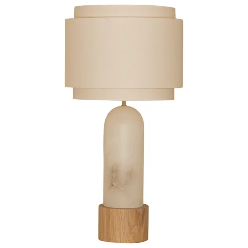 White Alabaster And Oak Base Pura Kelo Double Table Lamp by Simone Marcel 1