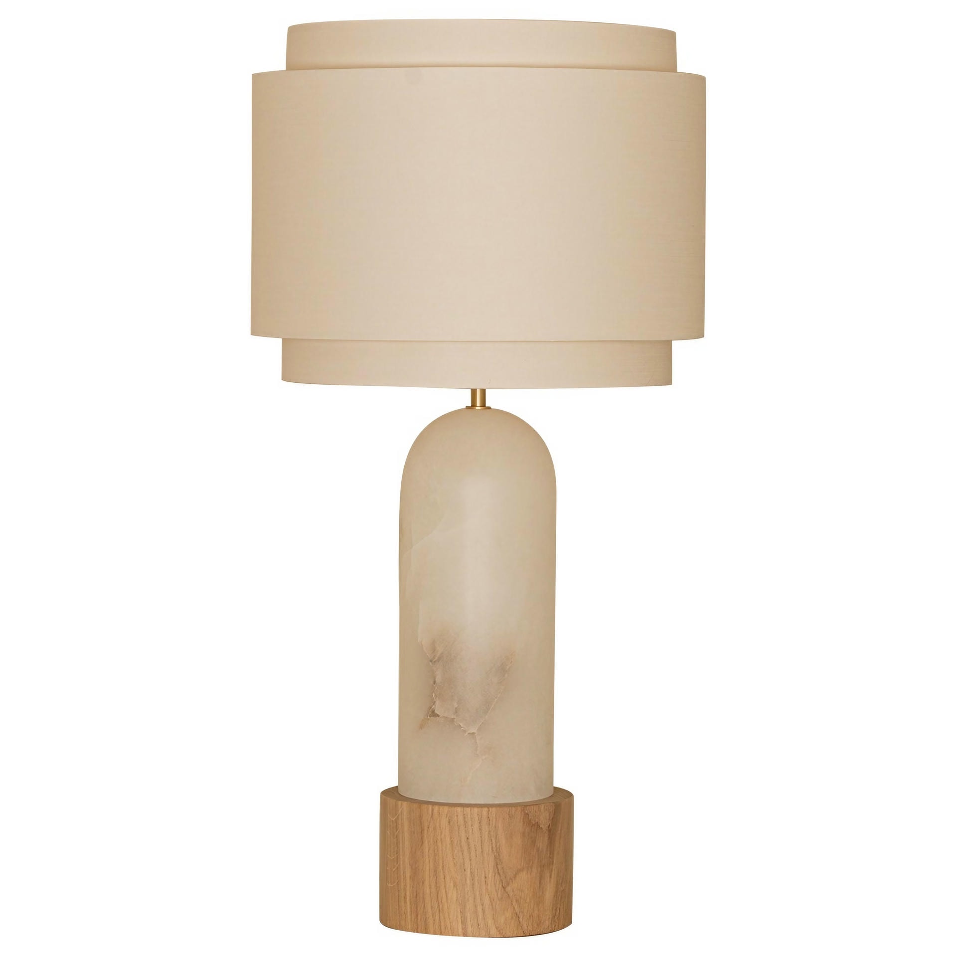White Alabaster And Oak Base Pura Kelo Double Table Lamp by Simone Marcel 1