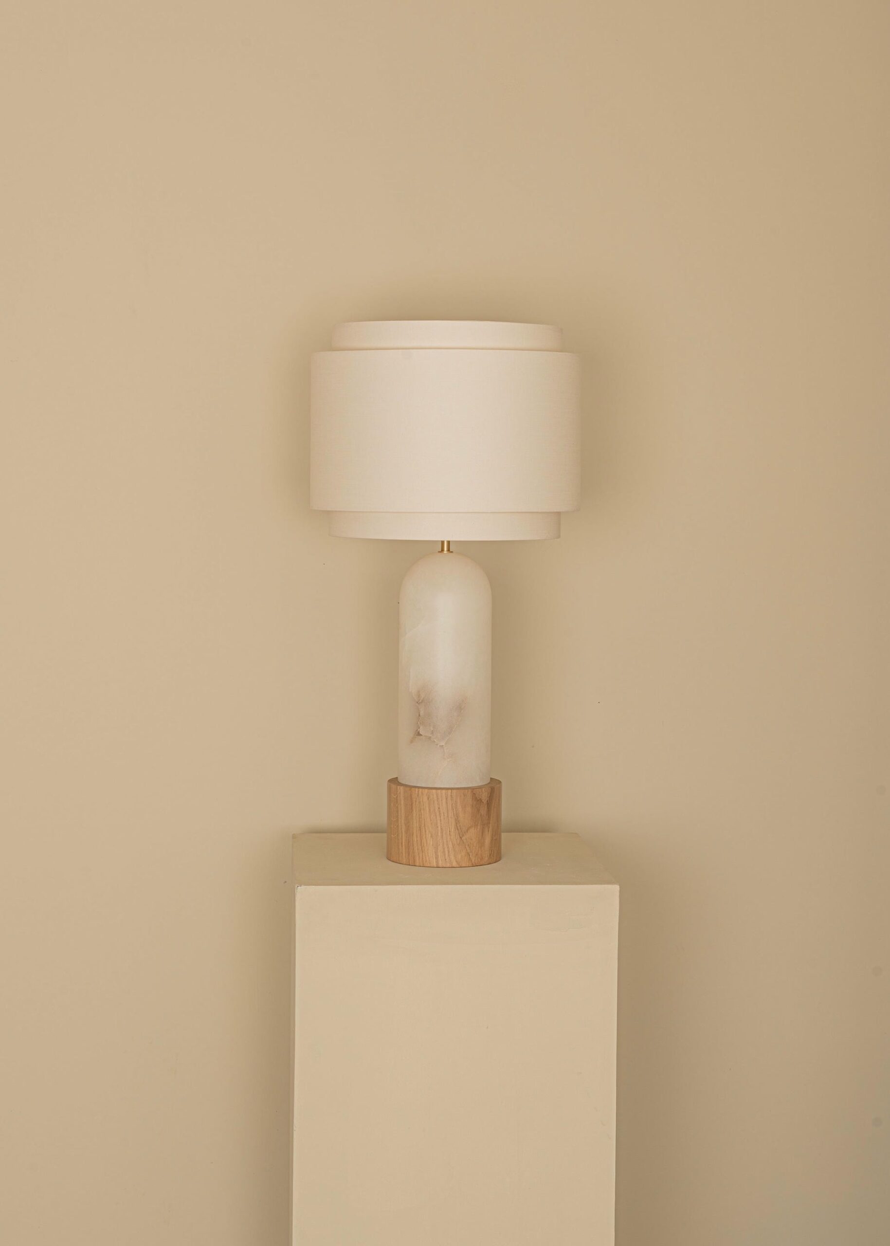 White Alabaster And Oak Base Pura Kelo Double Table Lamp by Simone Marcel 2