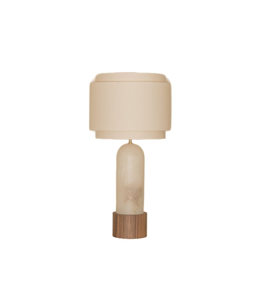 White Alabaster And Walnut Base Pura Kelo Double Table Lamp by Simone & Marcel 1