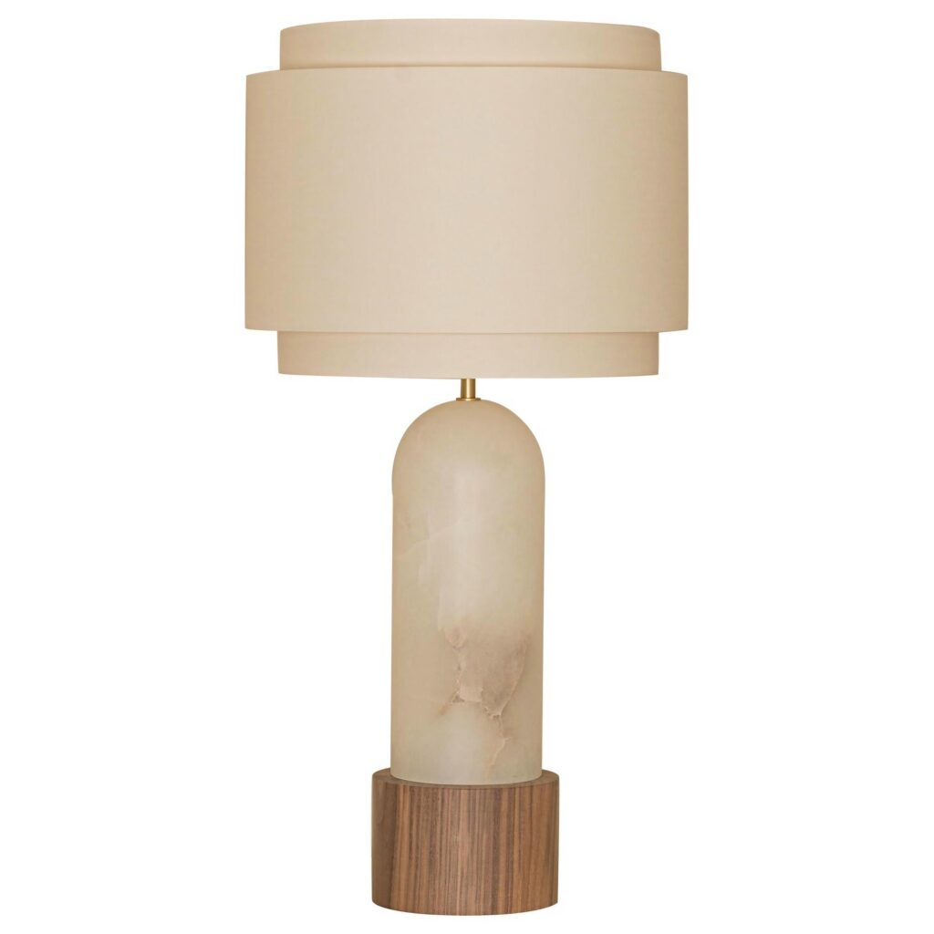 White Alabaster And Walnut Base Pura Kelo Double Table Lamp by Simone Marcel 1