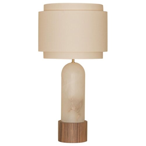 White Alabaster And Walnut Base Pura Kelo Double Table Lamp by Simone Marcel 1