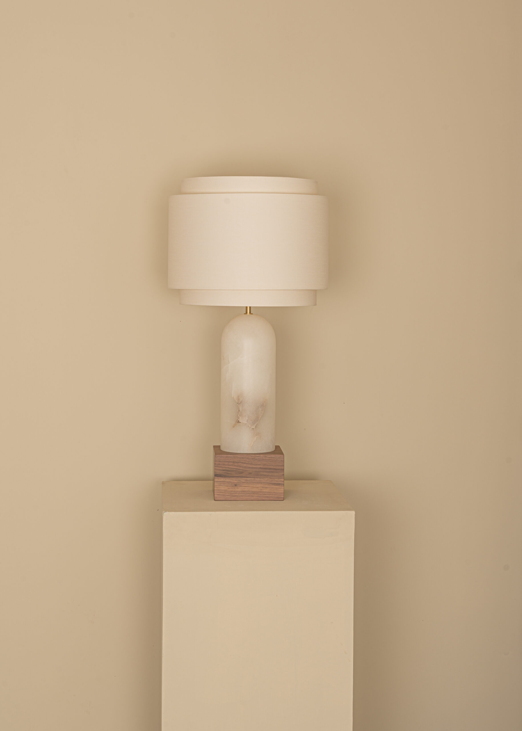 White Alabaster And Walnut Base Pura Kelo Double Table Lamp by Simone & Marcel 2