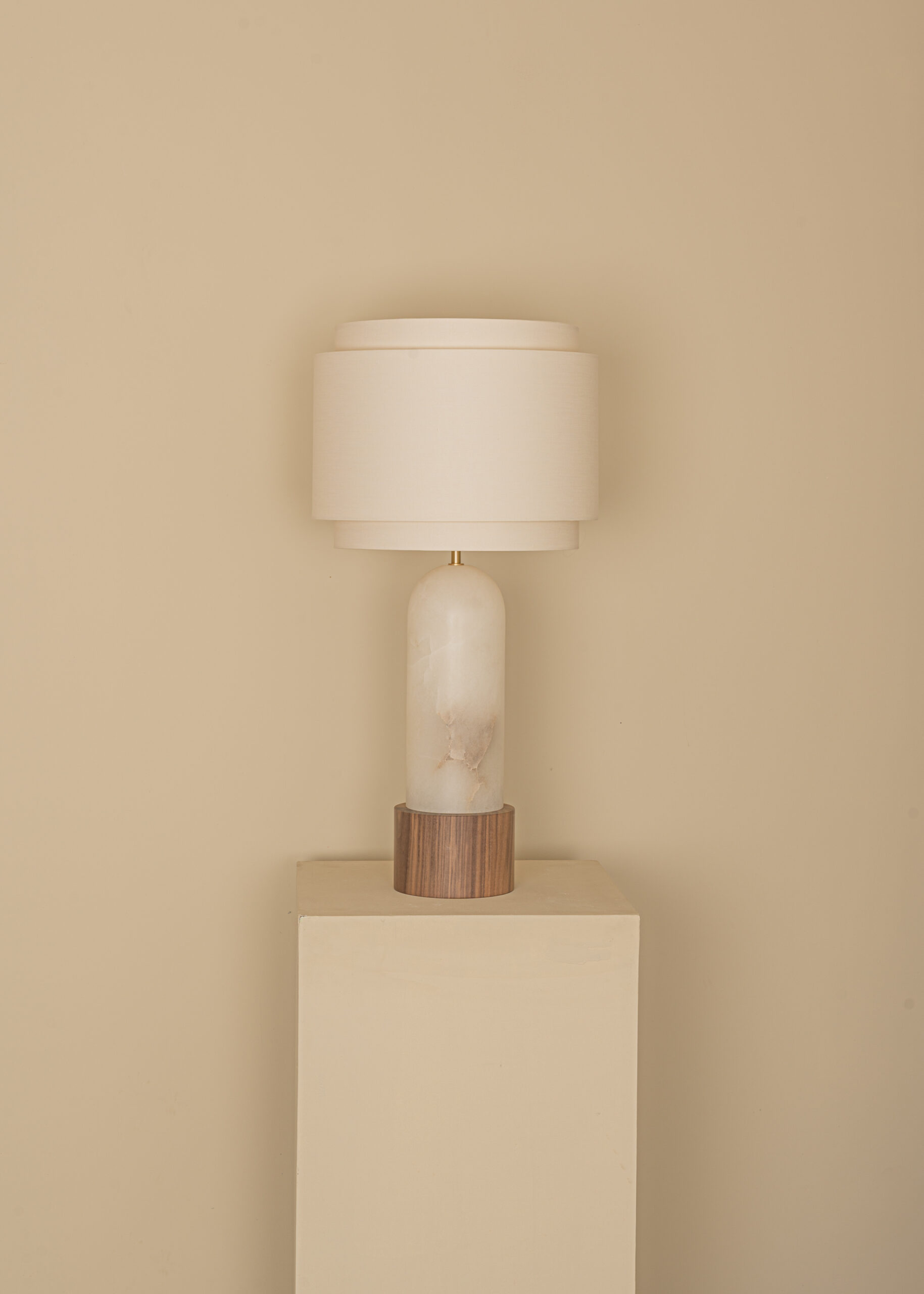 White Alabaster And Walnut Base Pura Kelo Double Table Lamp by Simone & Marcel 3