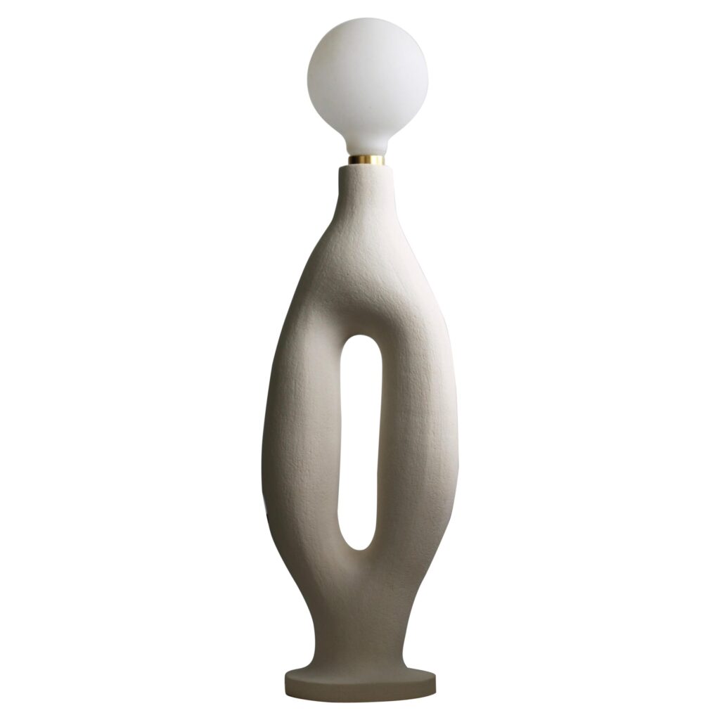 White Stoneware Exo Table Lamp by Abid Javed 1