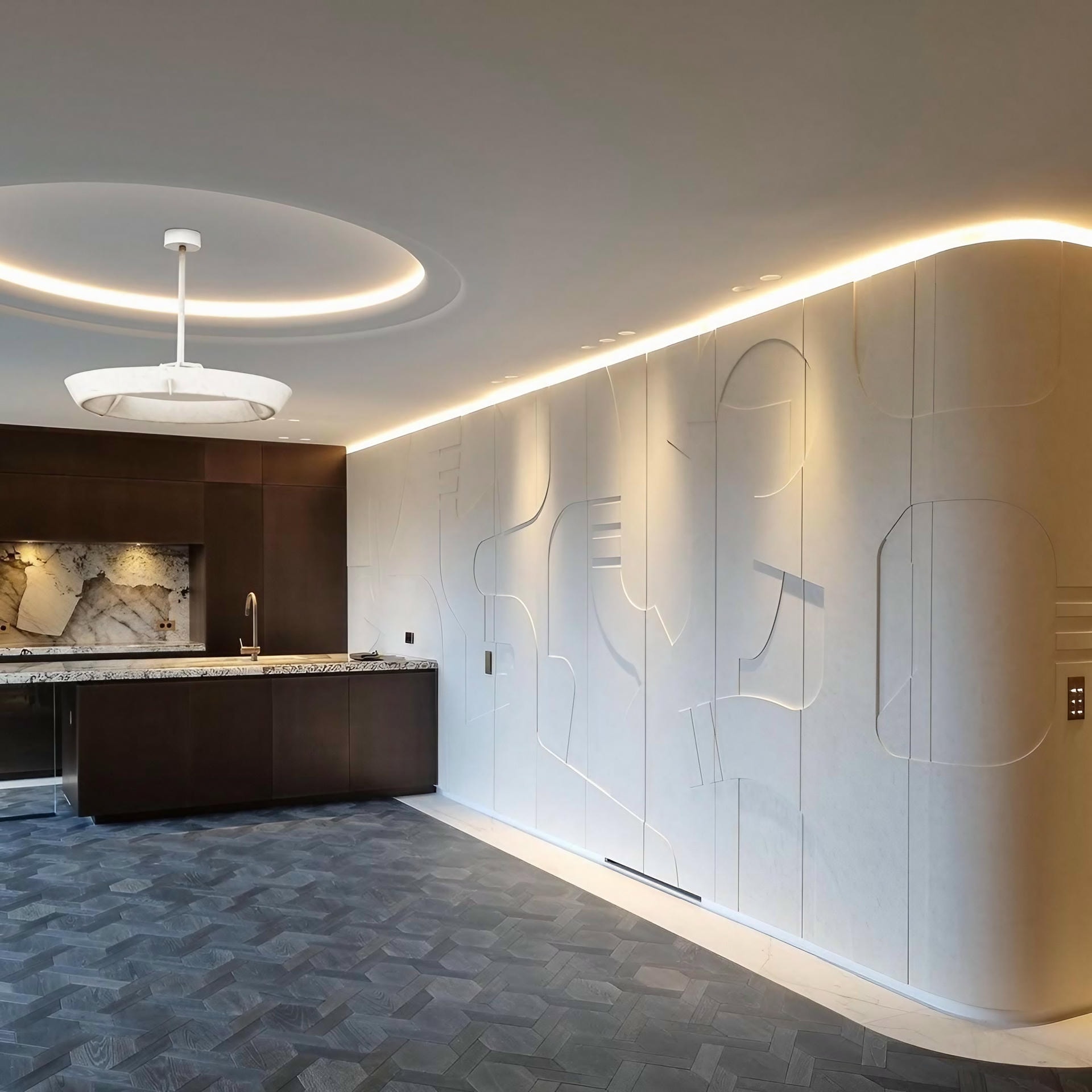 Contemporary Sculptural Eze White Bronze Suspension Light by Michel Amar 6